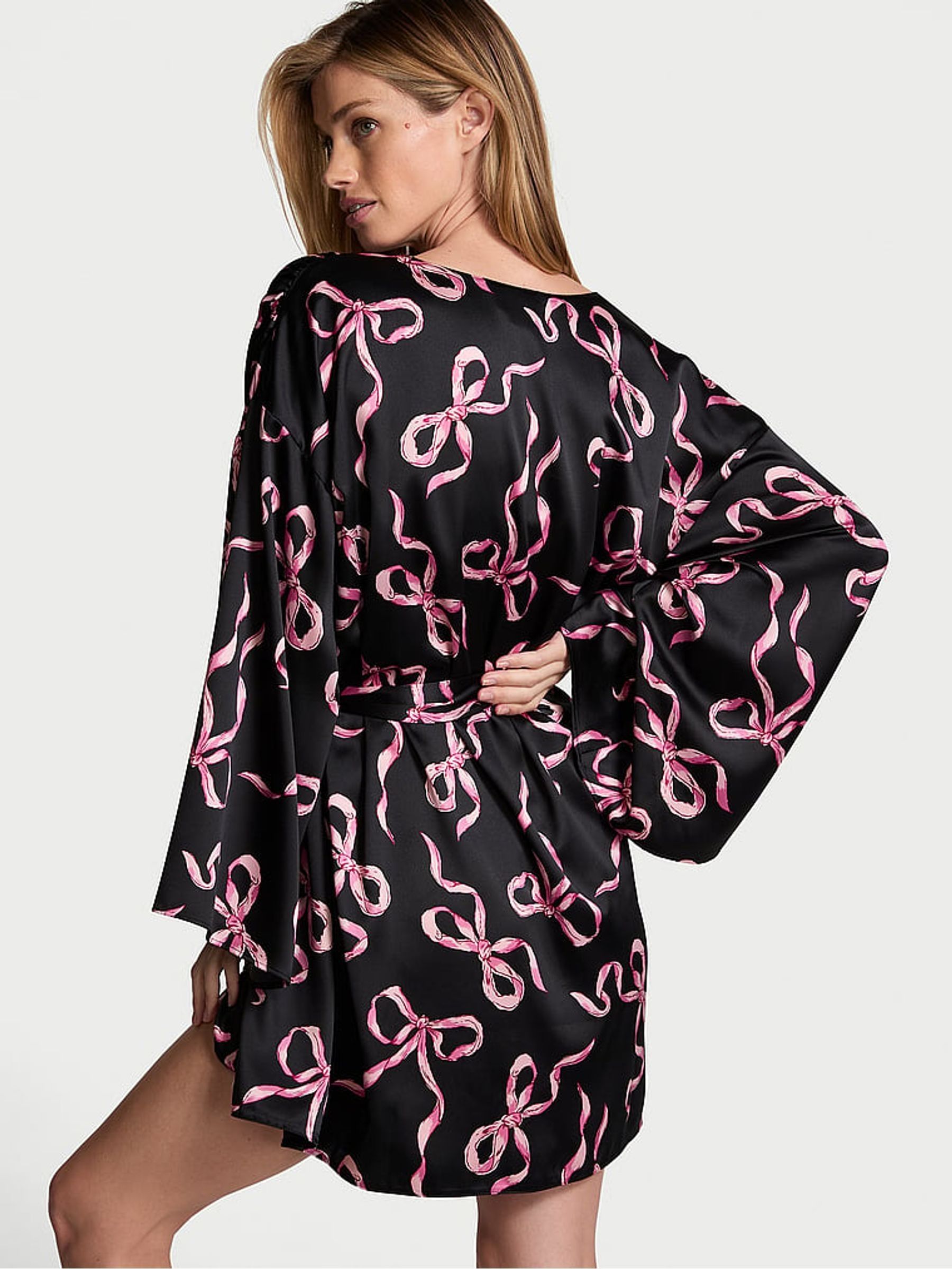 Black Bows Satin Short Robe - Image 2 of 3