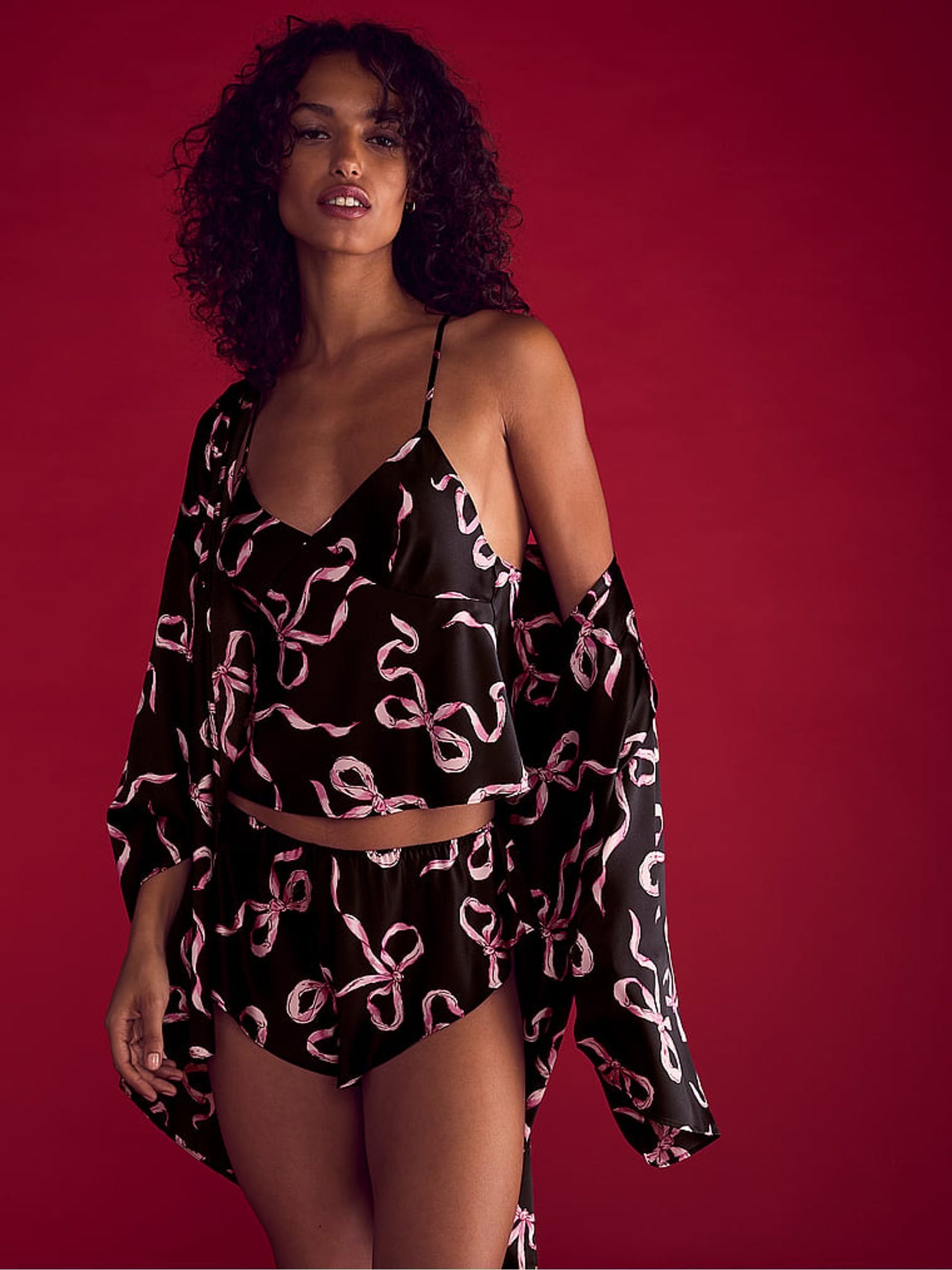 Black Bows Satin Short Robe - Image 3 of 3