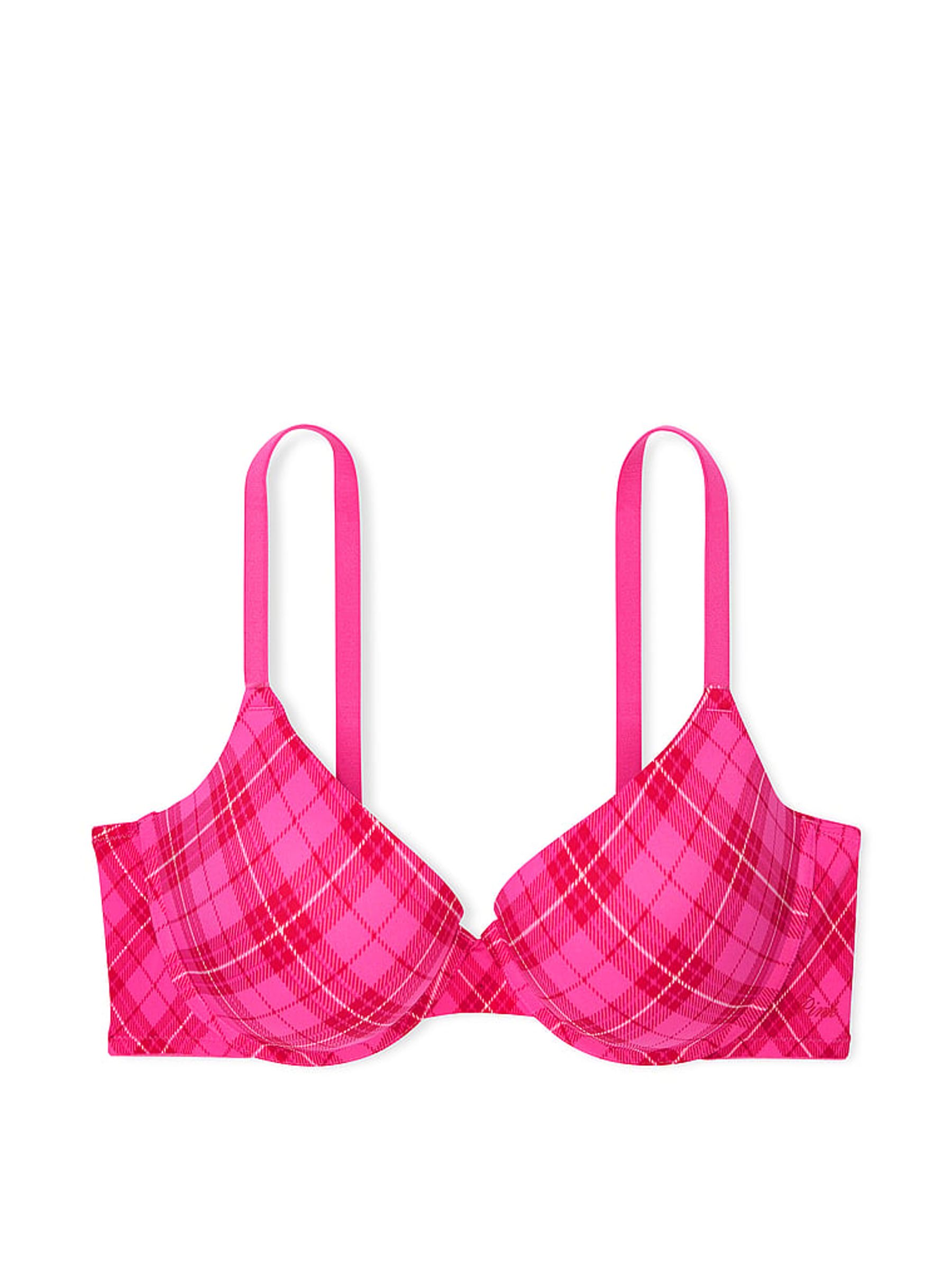 Pink Rose Plaid Push Up T-Shirt Bra - Image 3 of 3