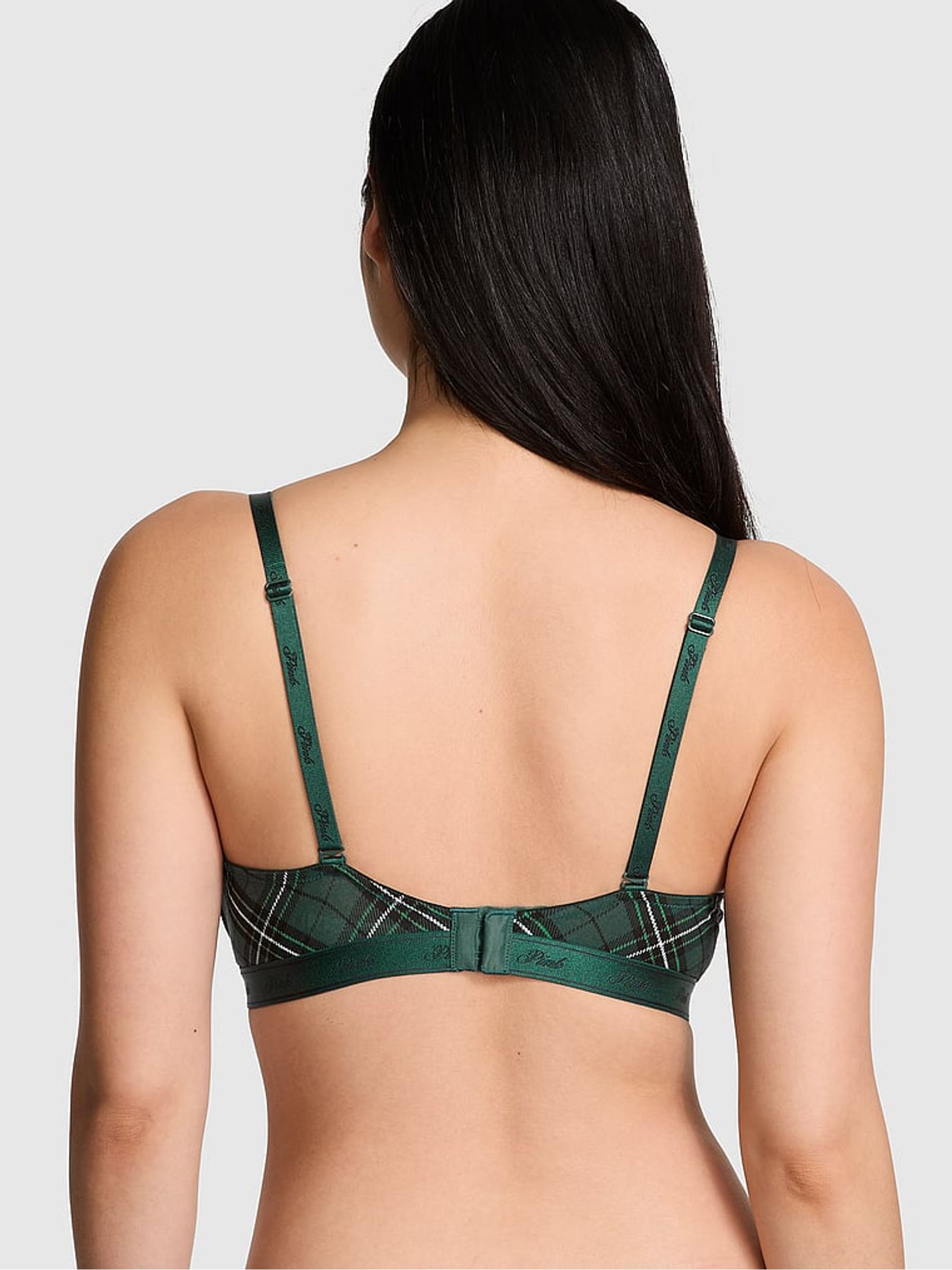 Deep Forest Green Plaid Super Push Up Cotton Logo Bra - Image 2 of 3