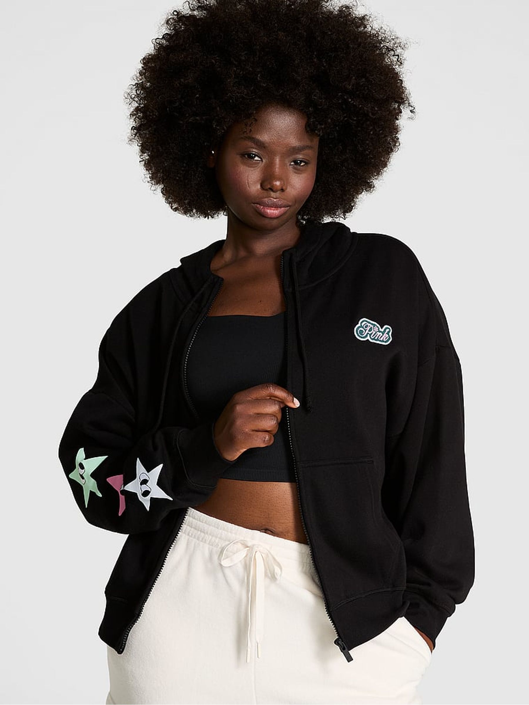Pure Black Aspen Zip Up Fleece Hoodie - Image 1 of 3