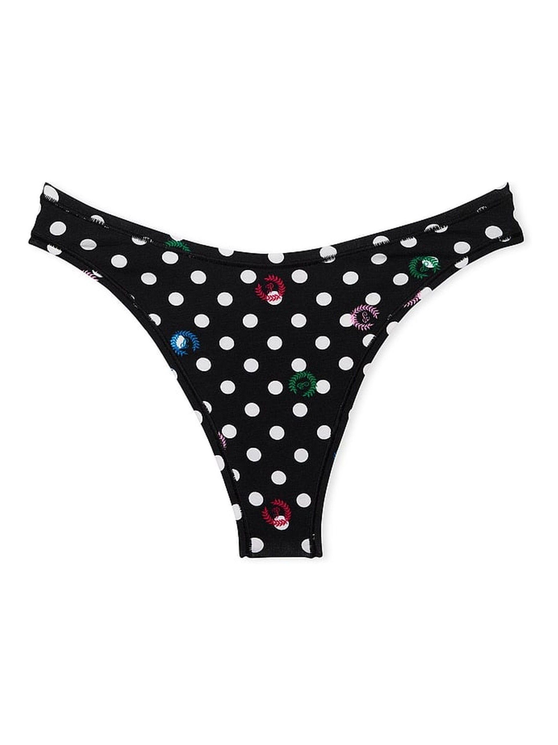 Pure Black Dot Print Thong Cotton Knickers - Image 3 of 3
