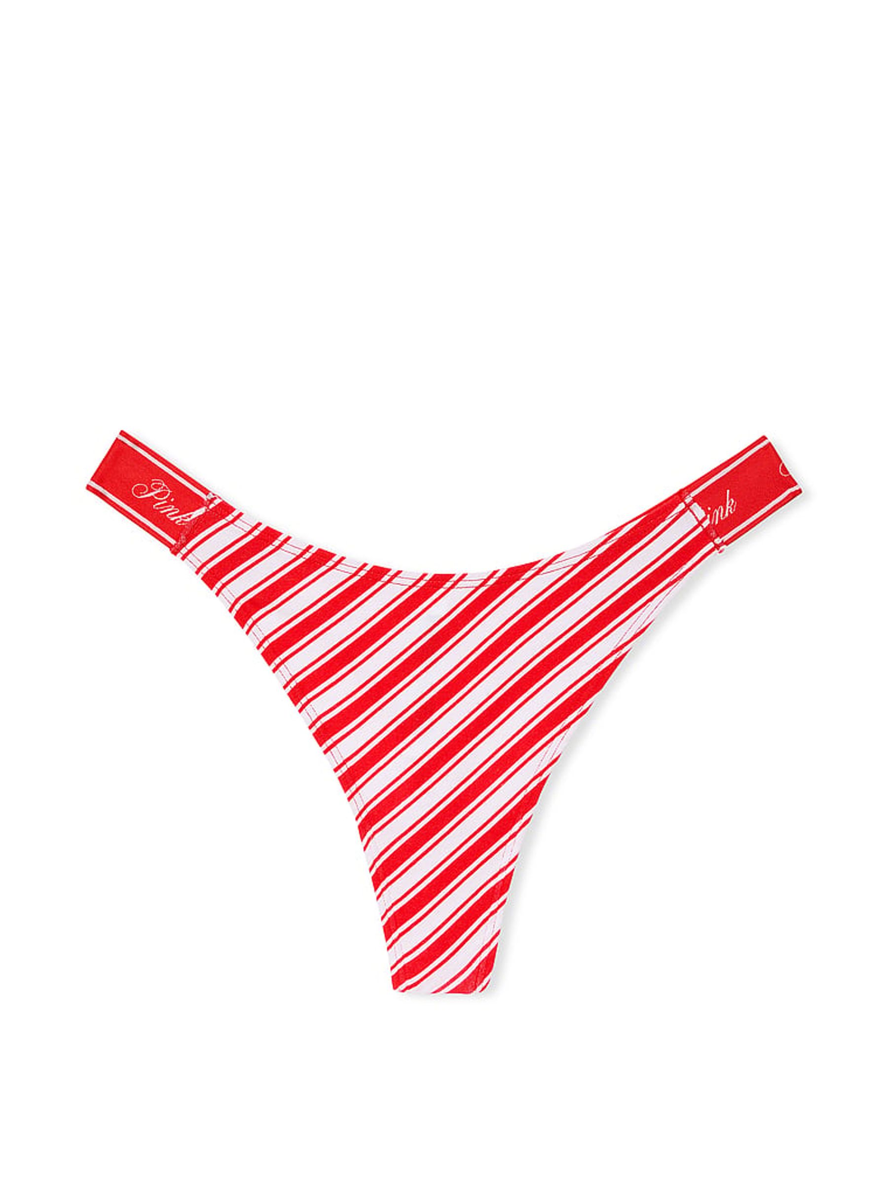 Vermillion Red Stripe Thong Cotton Logo Knickers - Image 3 of 3