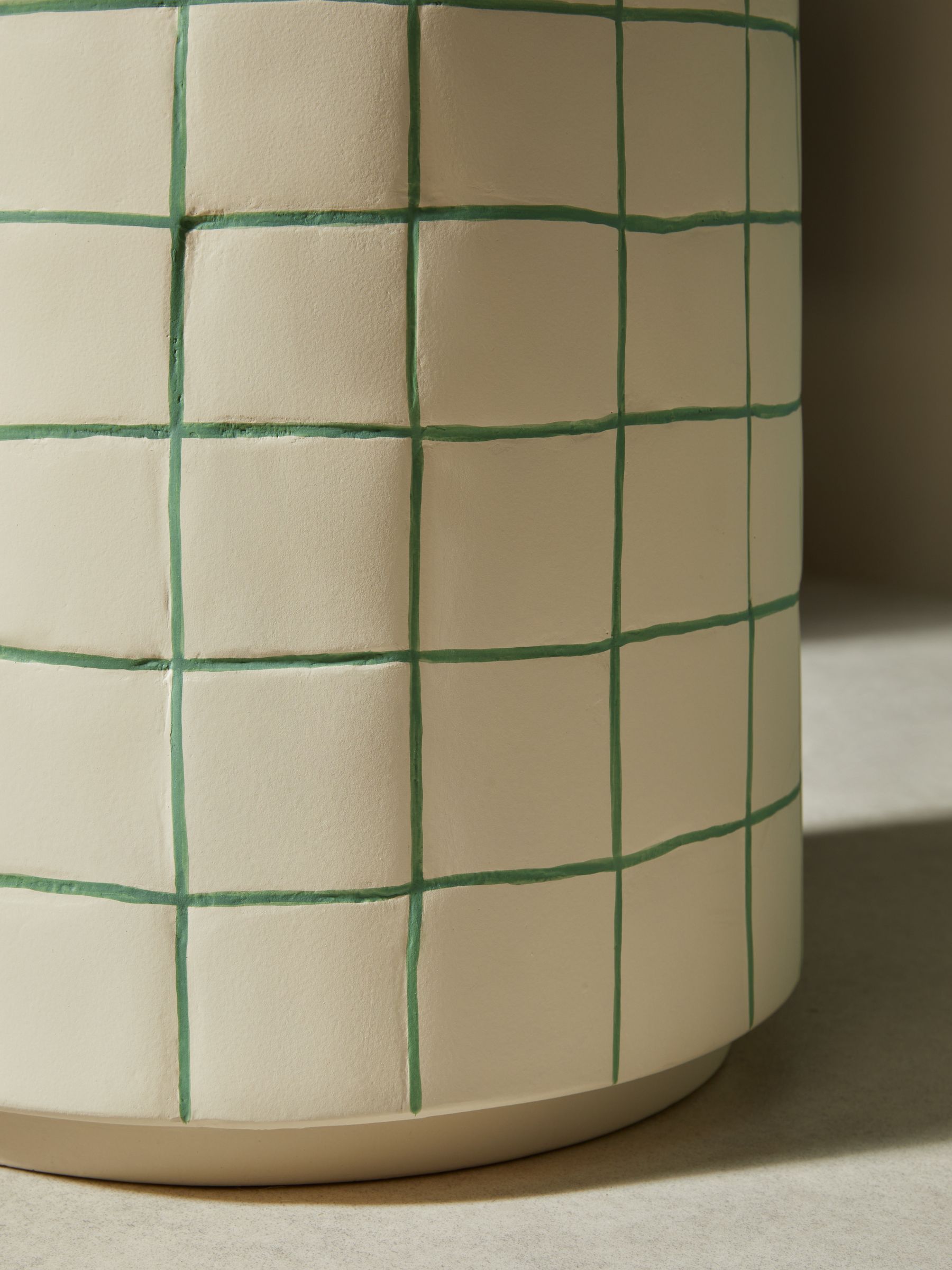 Logan Indoor/Outdoor Side Table in White Green Check - Image 2 of 4