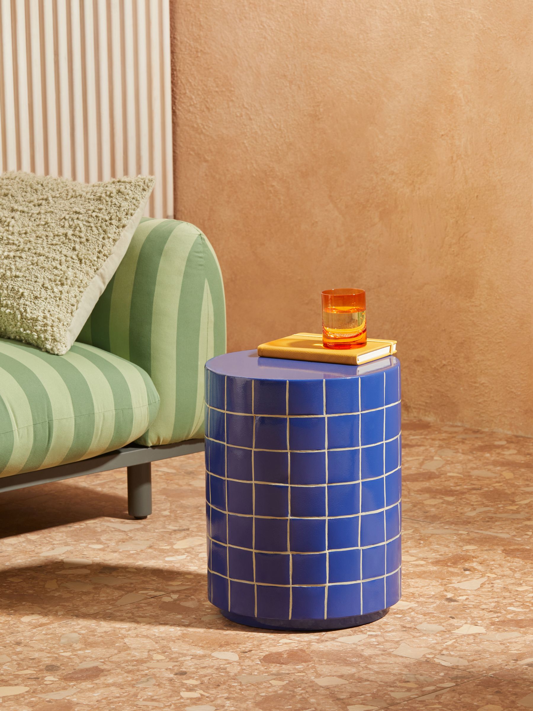 Logan Indoor/Outdoor Side Table in Blue White Check - Image 1 of 5