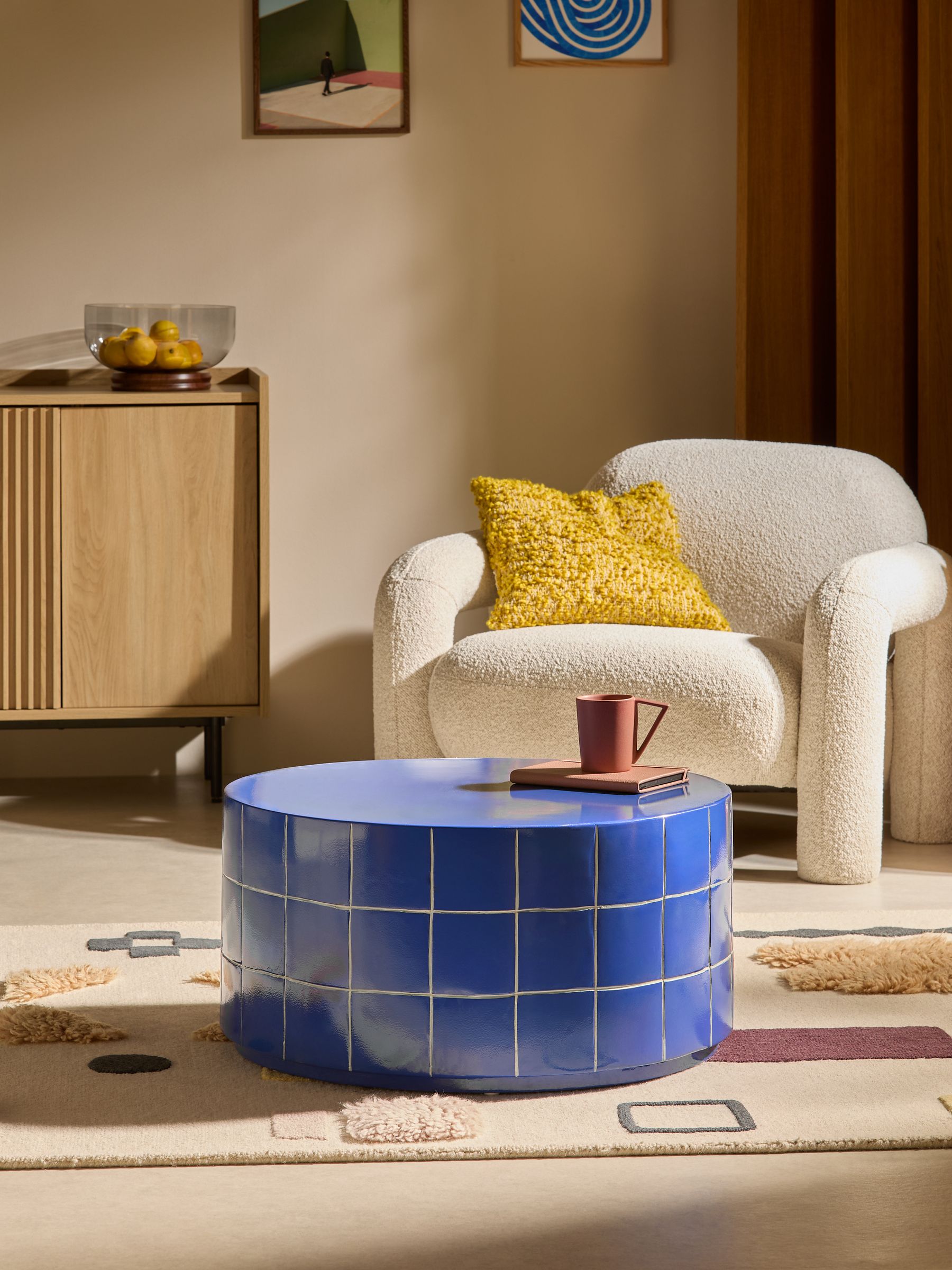 Logan Indoor/Outdoor Coffee Table in Blue White Check - Image 1 of 4