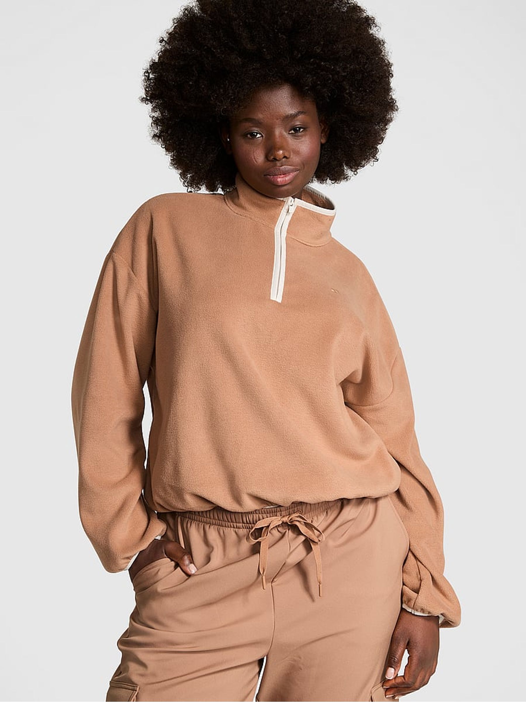 Toffee Brown Half Zip Fleece Sweatshirt | Victoria's Secret Ireland