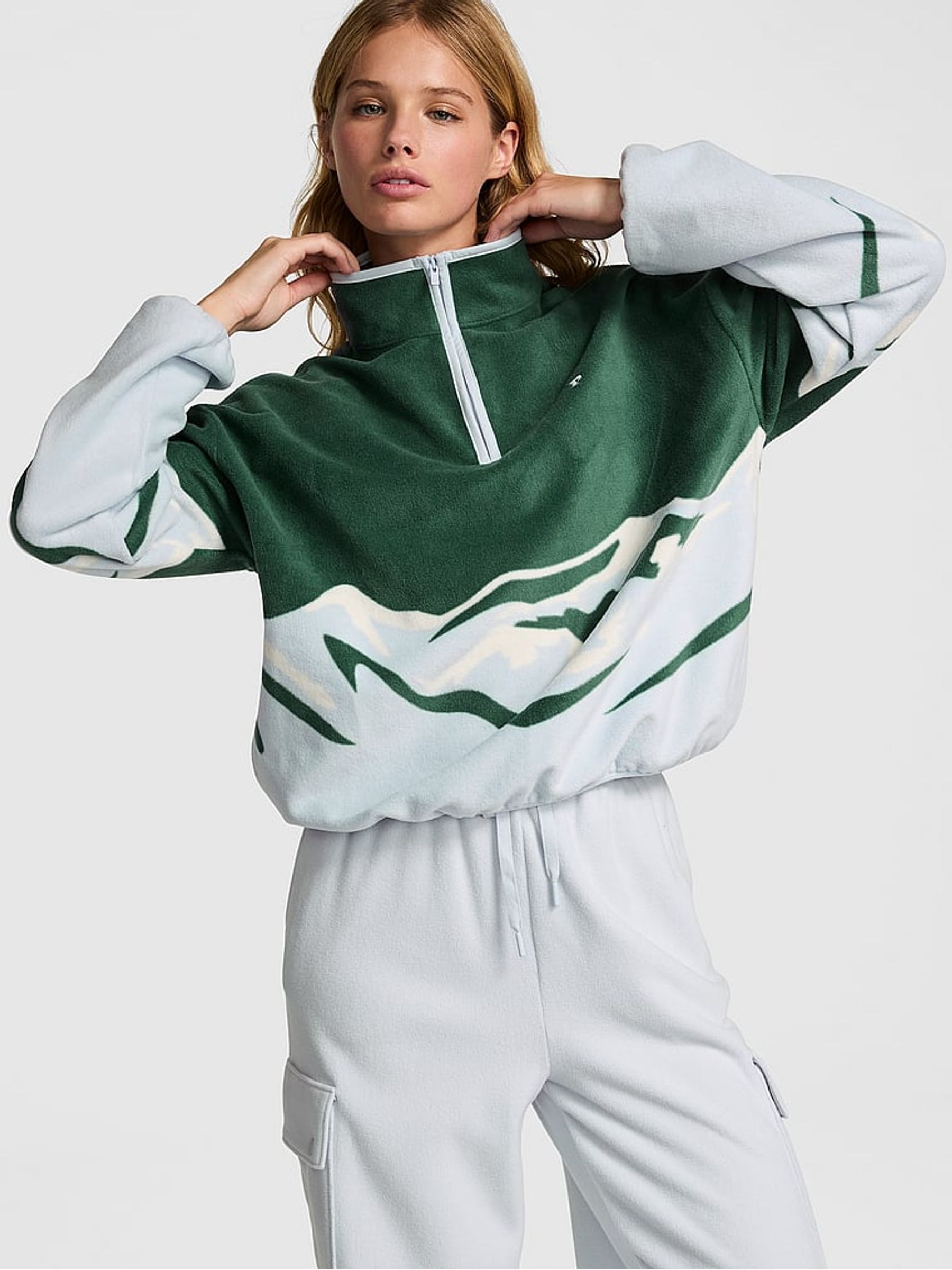Deep Forest Green Half Zip Fleece Sweatshirt - Image 1 of 3