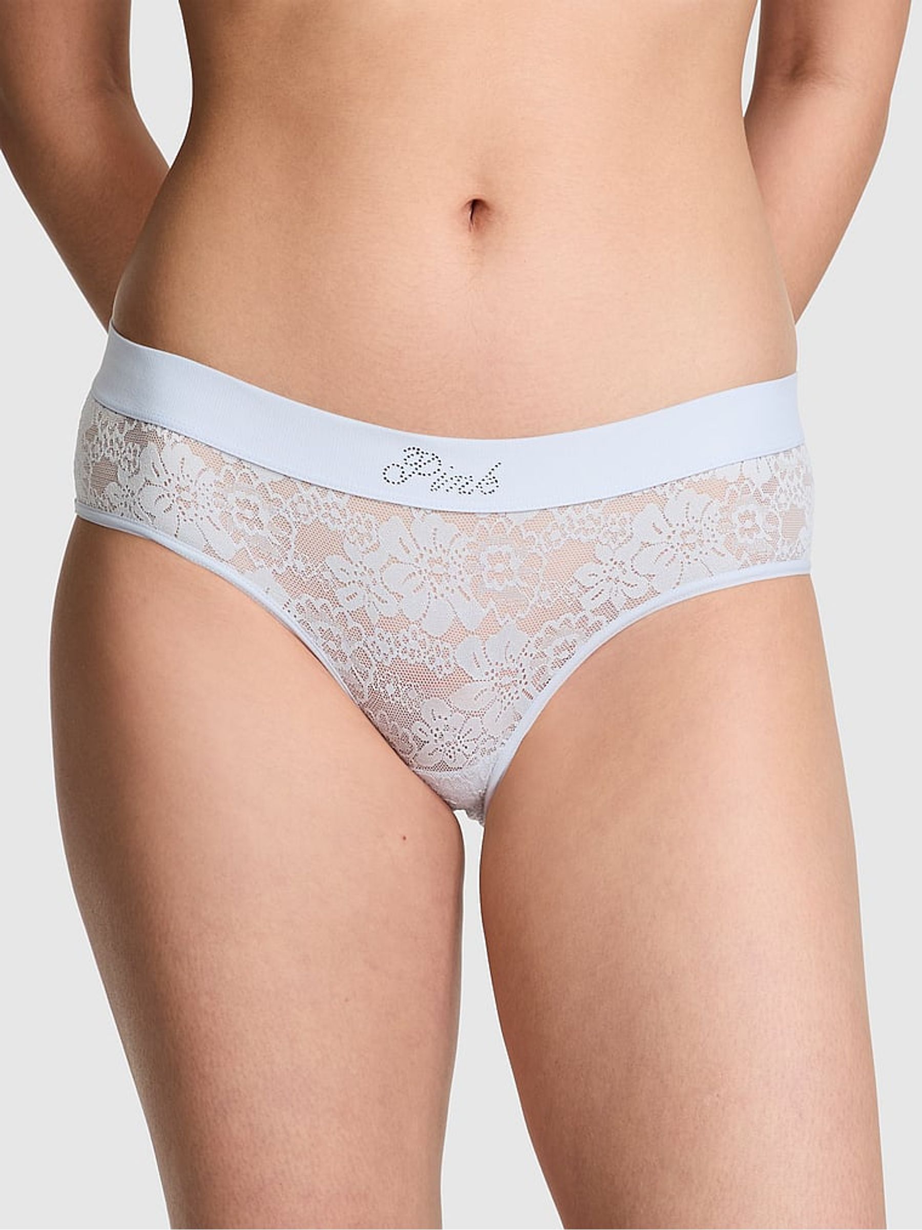 Hydrangea Blue Diamante Hipster Floral Lace Knickers - Image 1 of 3