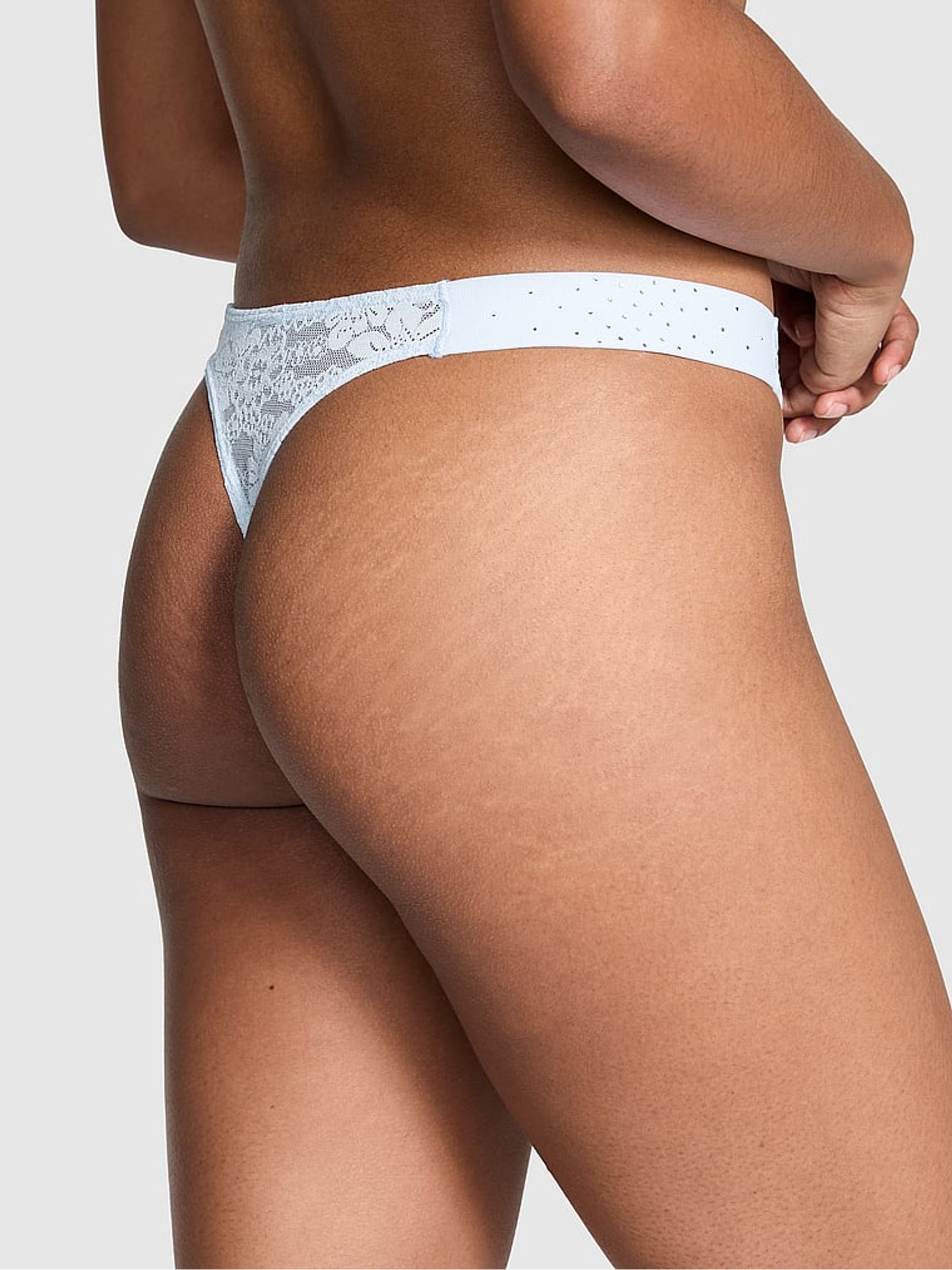 Hydrangea Blue Diamante Hipster Thong Floral Lace Knickers - Image 2 of 3