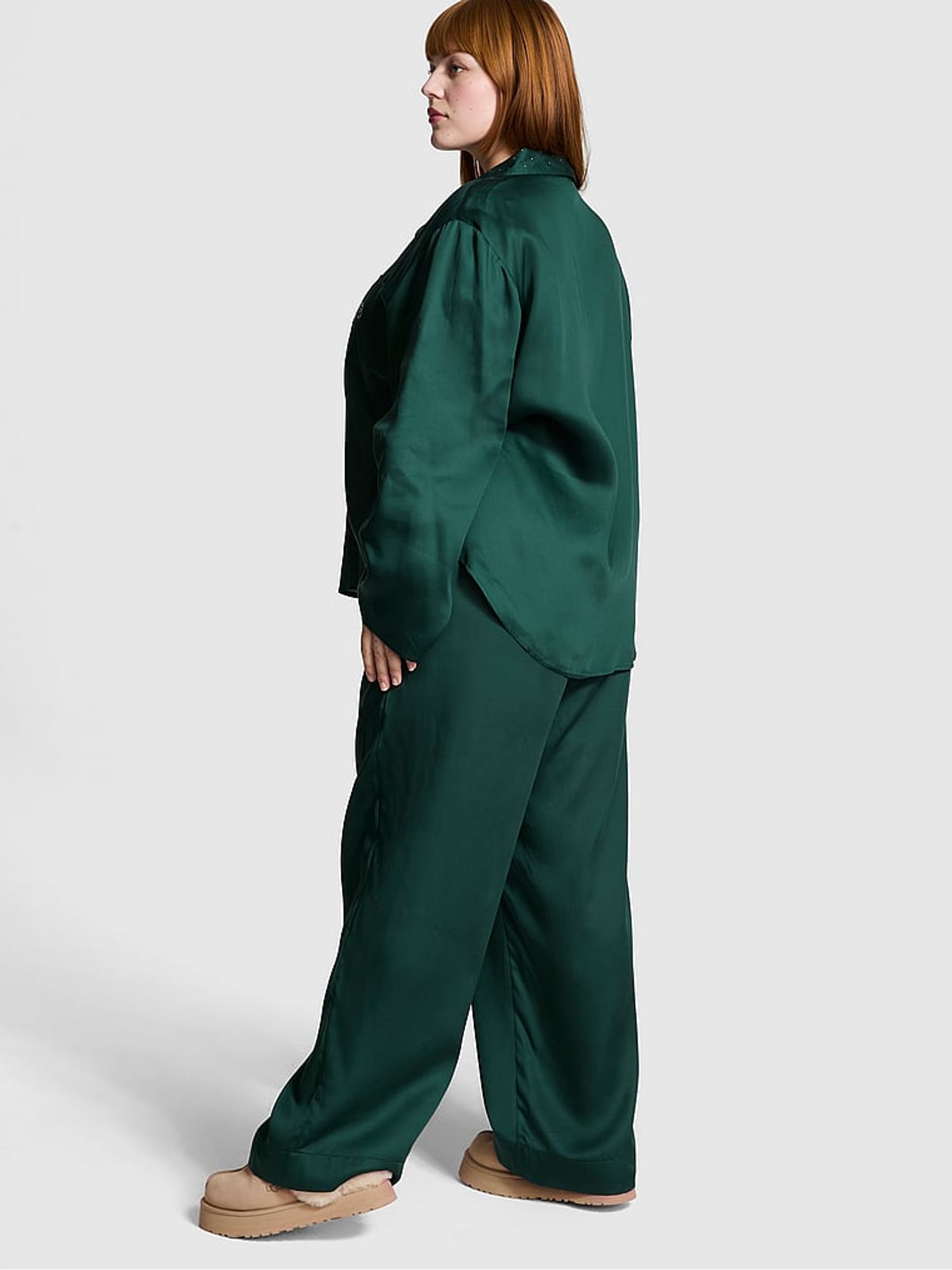 Deep Forest Green Diamante Long Pyjama Set - Image 2 of 3