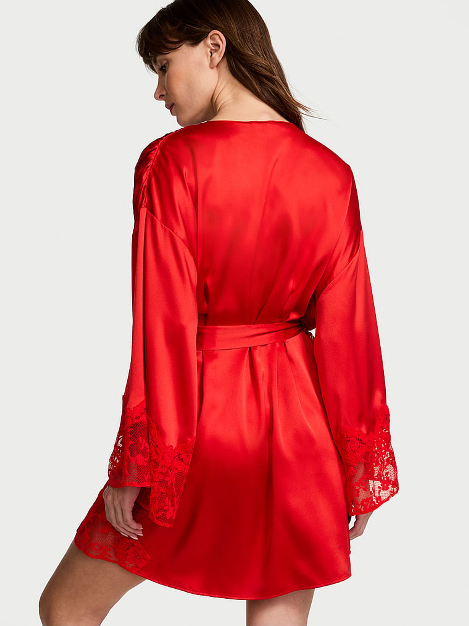 Vermillion Red Satin Lace Trim Robe - Image 2 of 3