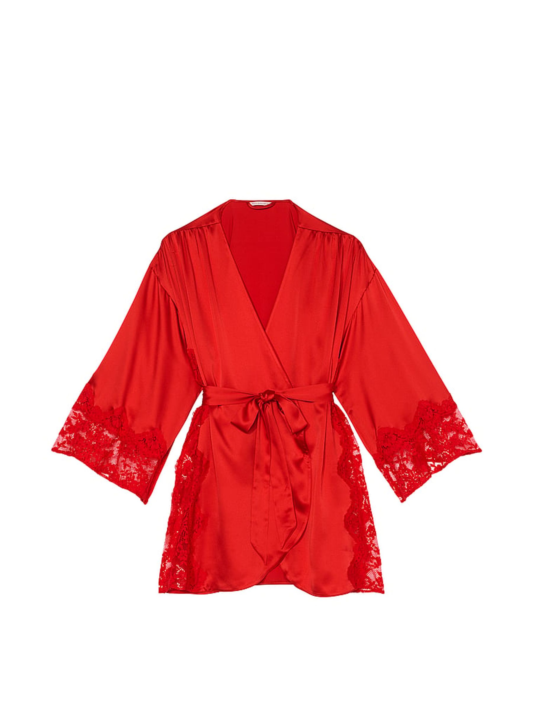 Vermillion Red Satin Lace Trim Robe - Image 3 of 3