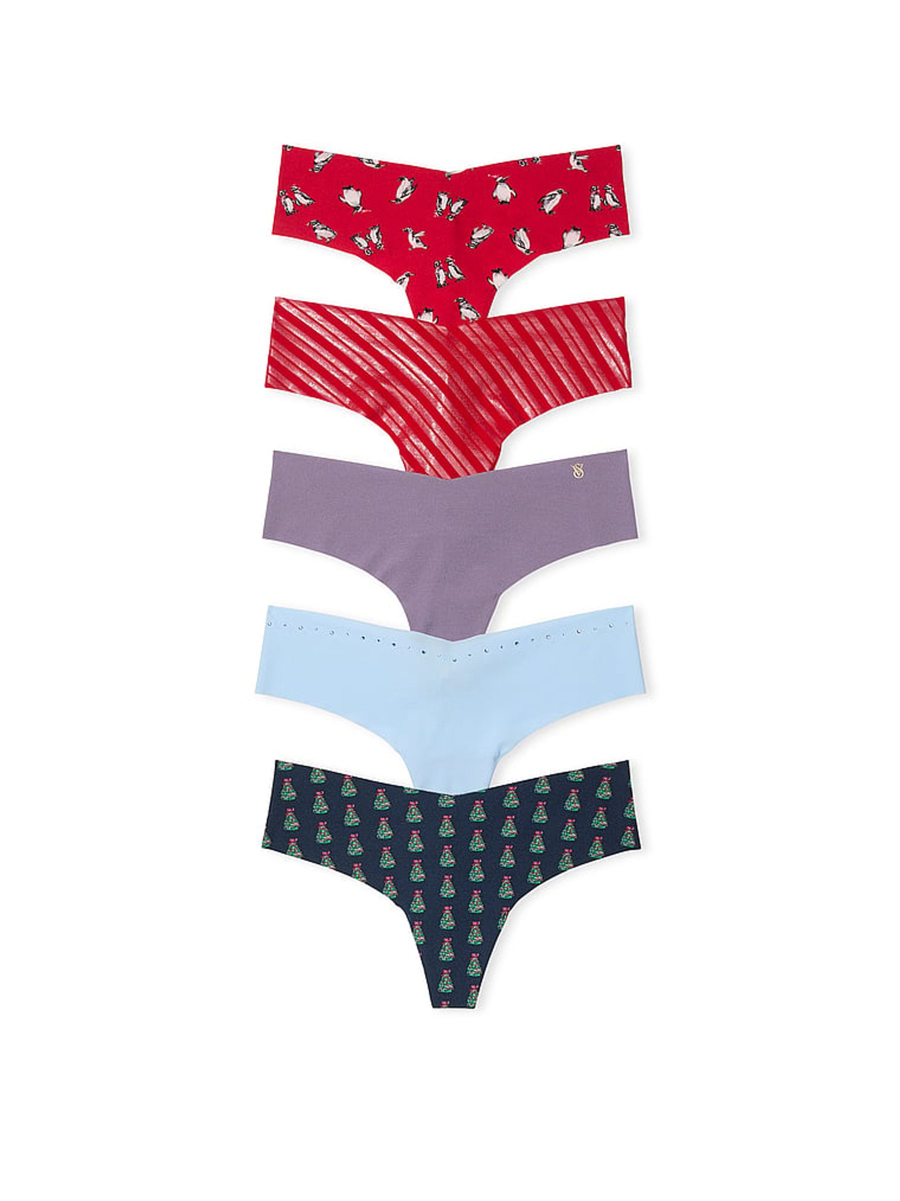 Red/Purple/Blue/Green Thong 5 Pack Knickers - Image 1 of 1