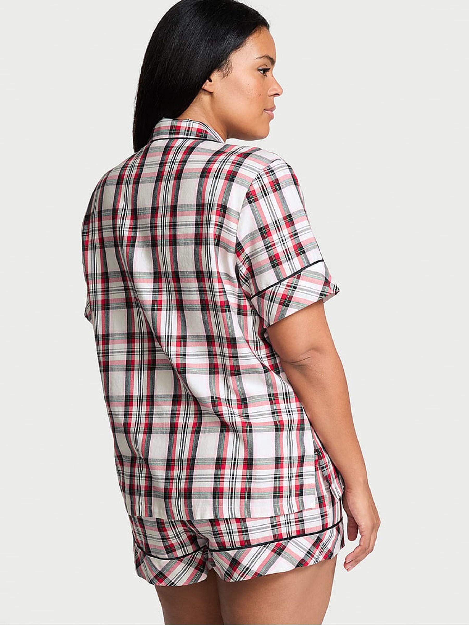 White/Lipstick Traditional Plaid Flannel Short Pyjama Set - Image 2 of 3
