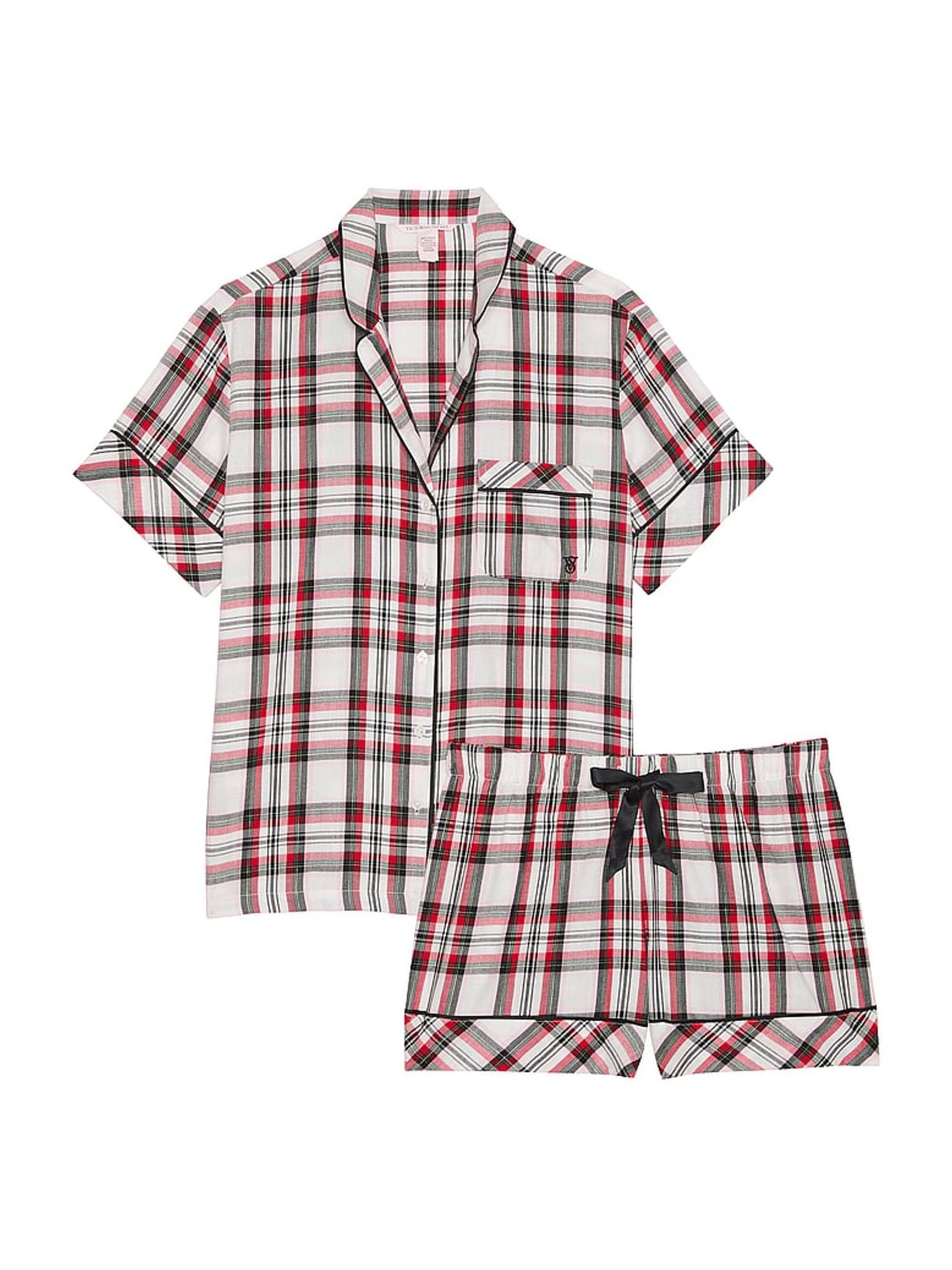 White/Lipstick Traditional Plaid Flannel Short Pyjama Set - Image 3 of 3