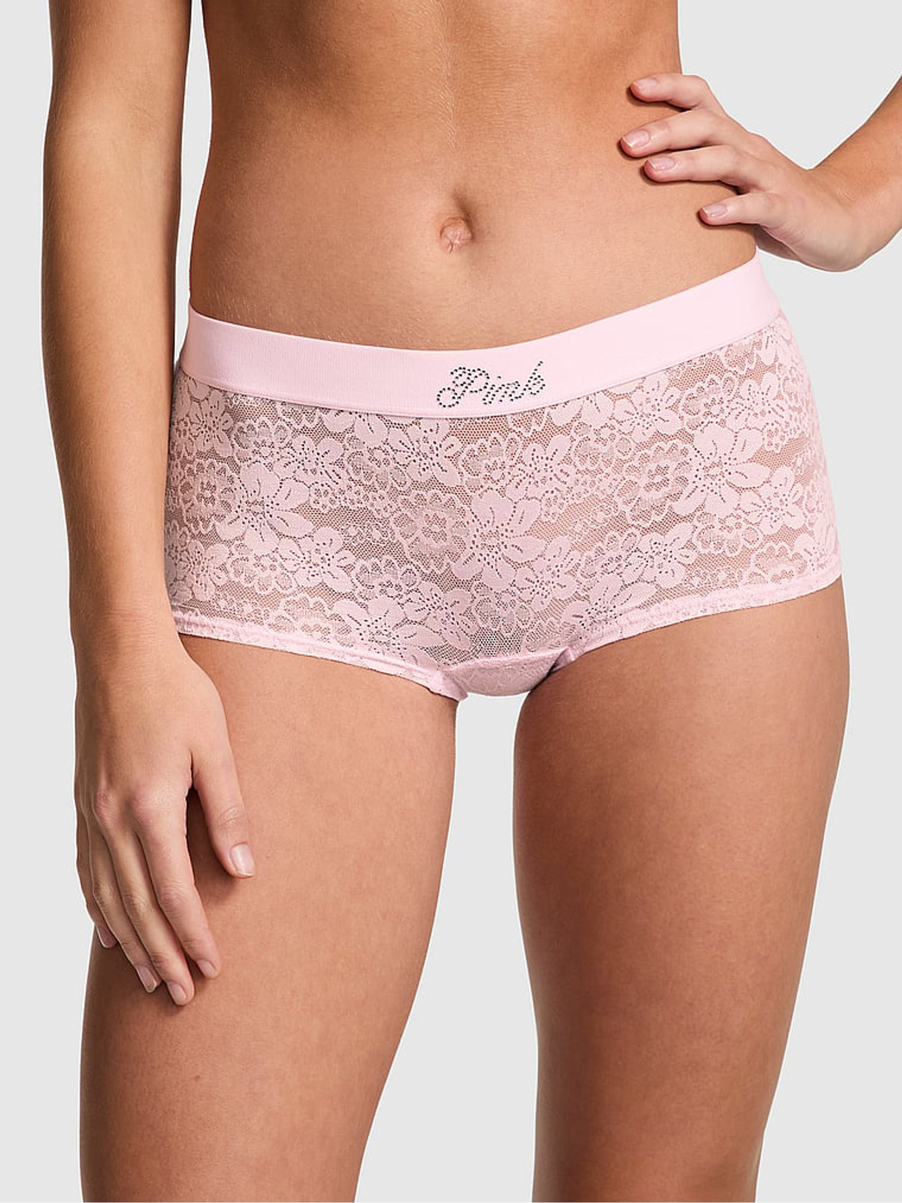 Pink Tulip Diamante Short Floral Lace Knickers - Image 1 of 3