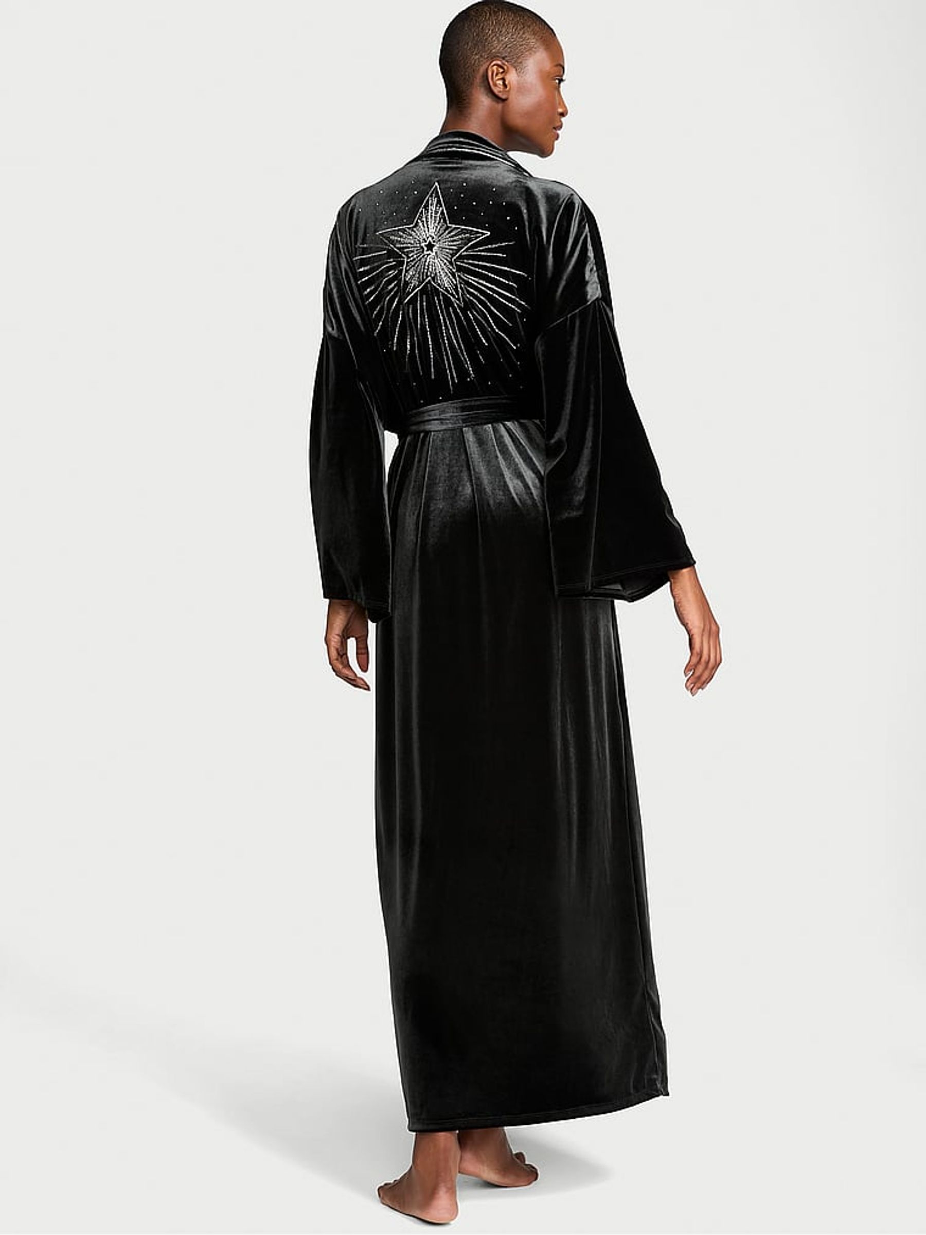 Black Star Embroidery Velvet Long Robe - Image 2 of 4