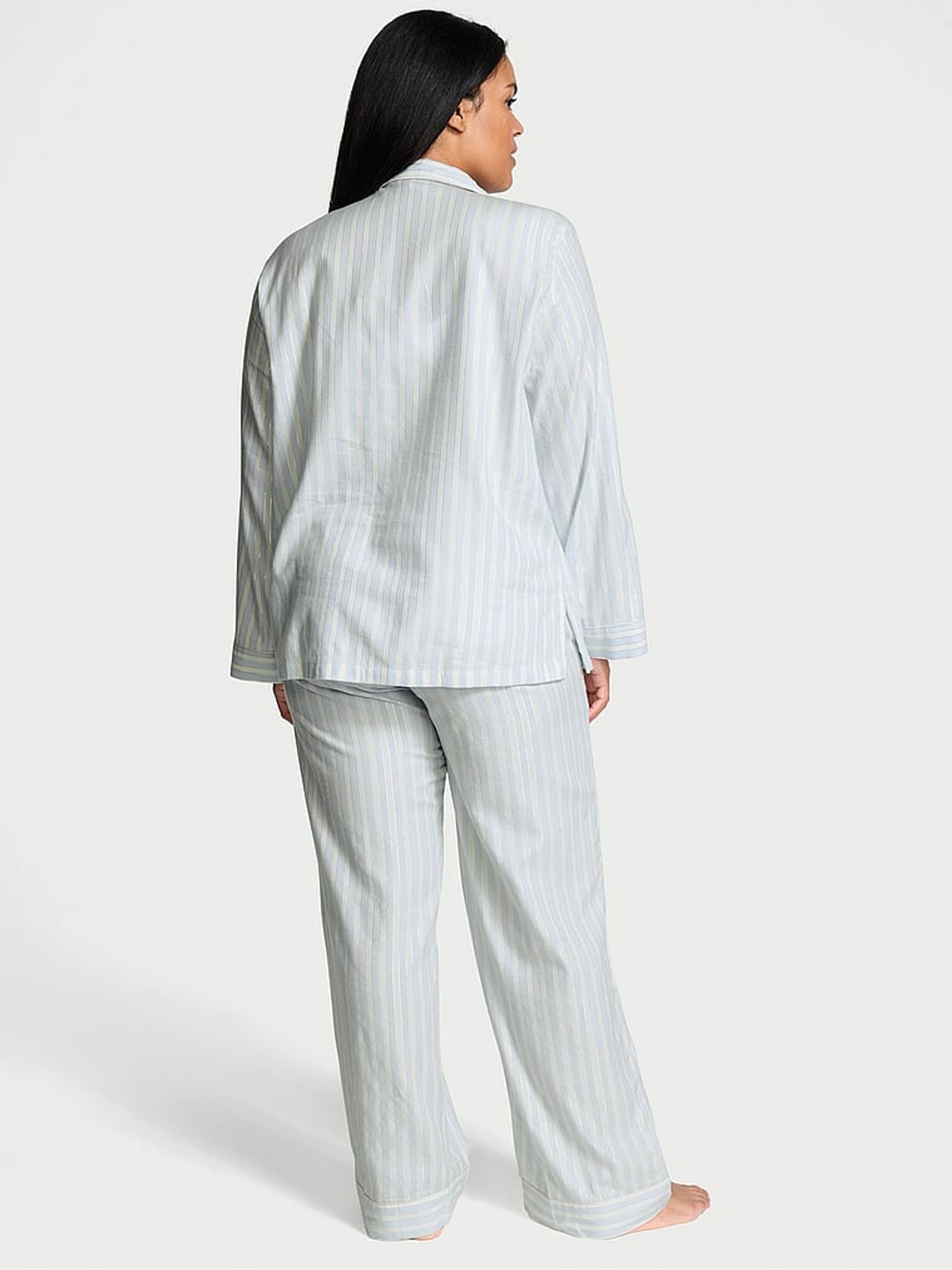 Soft Sky Stripe Blue Flannel Long Pyjama Set - Image 2 of 4
