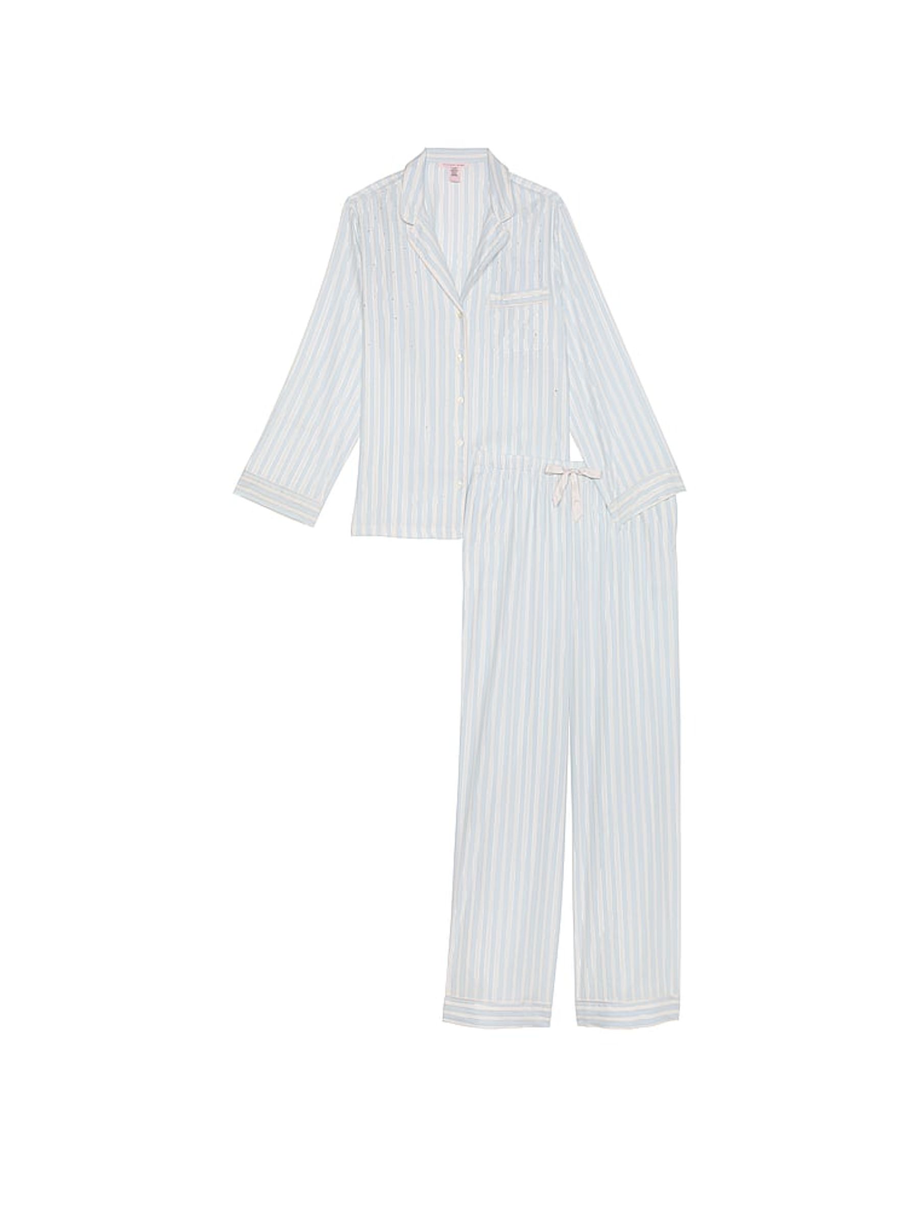 Soft Sky Stripe Blue Flannel Long Pyjama Set - Image 3 of 4