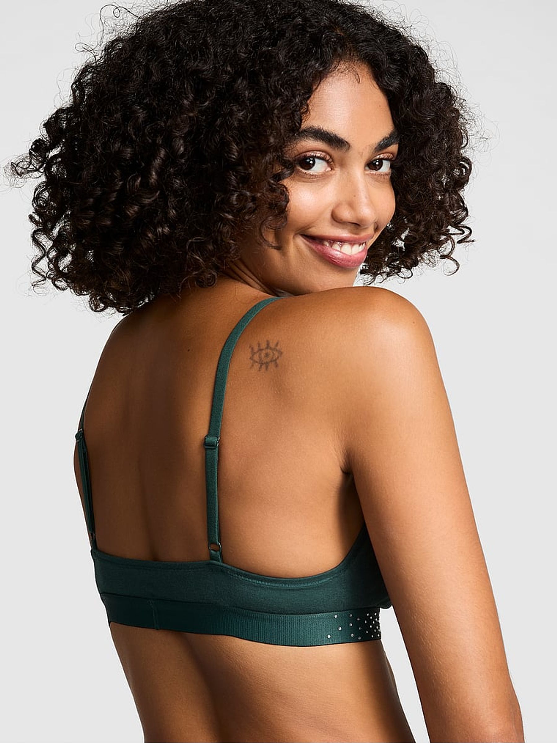 Deep Forest Green Diamante Cotton Logo Triangle Bralette - Image 2 of 3
