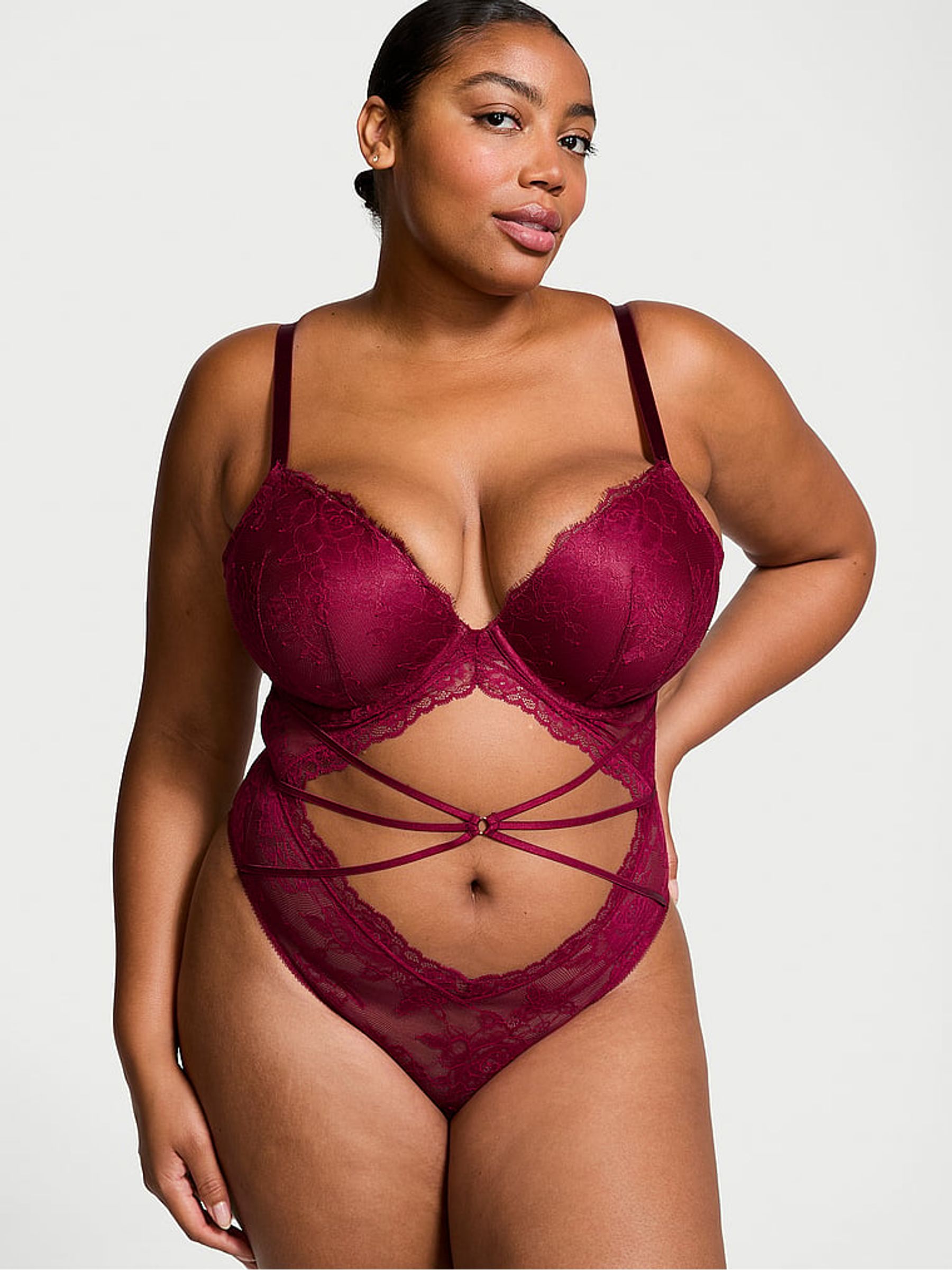 Campari Red Rose Lace Bodysuit - Image 1 of 3