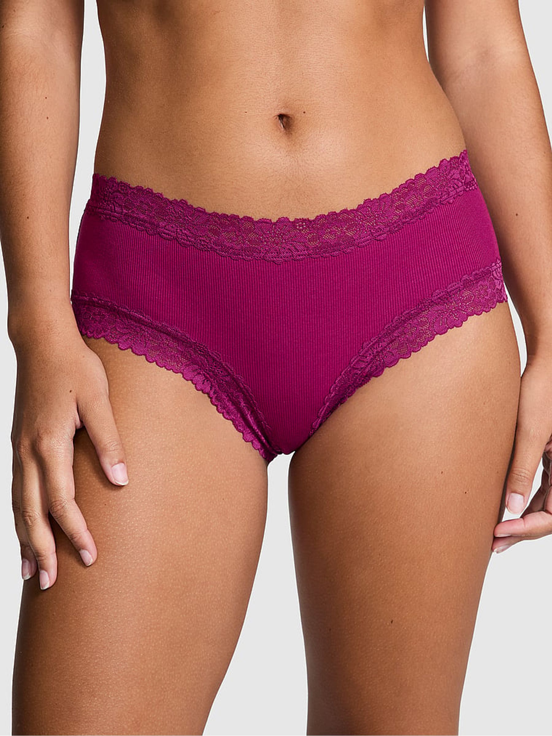 Thriller Purple Lace Trim Rib Cheeky Knickers - Image 1 of 3