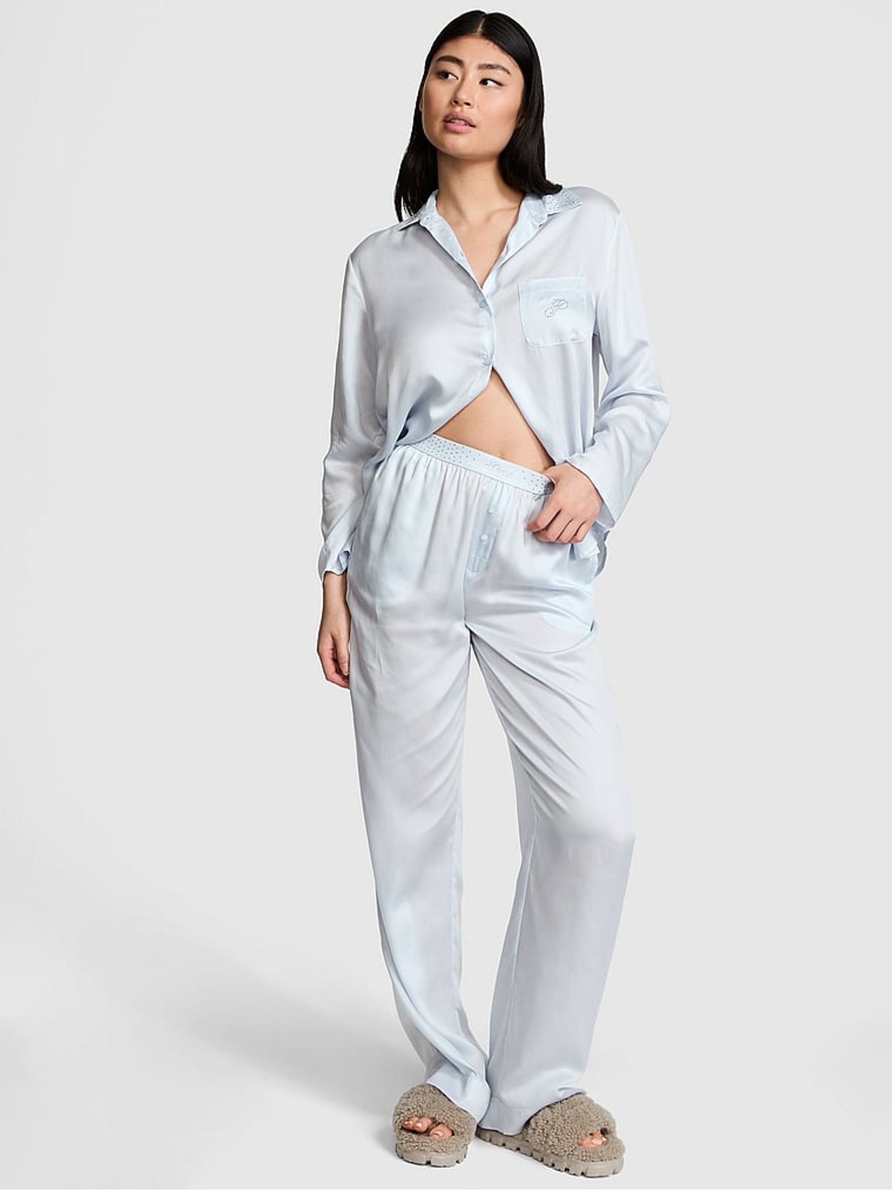 Hydrangea Blue Diamante Long Pyjama Set - Image 1 of 3
