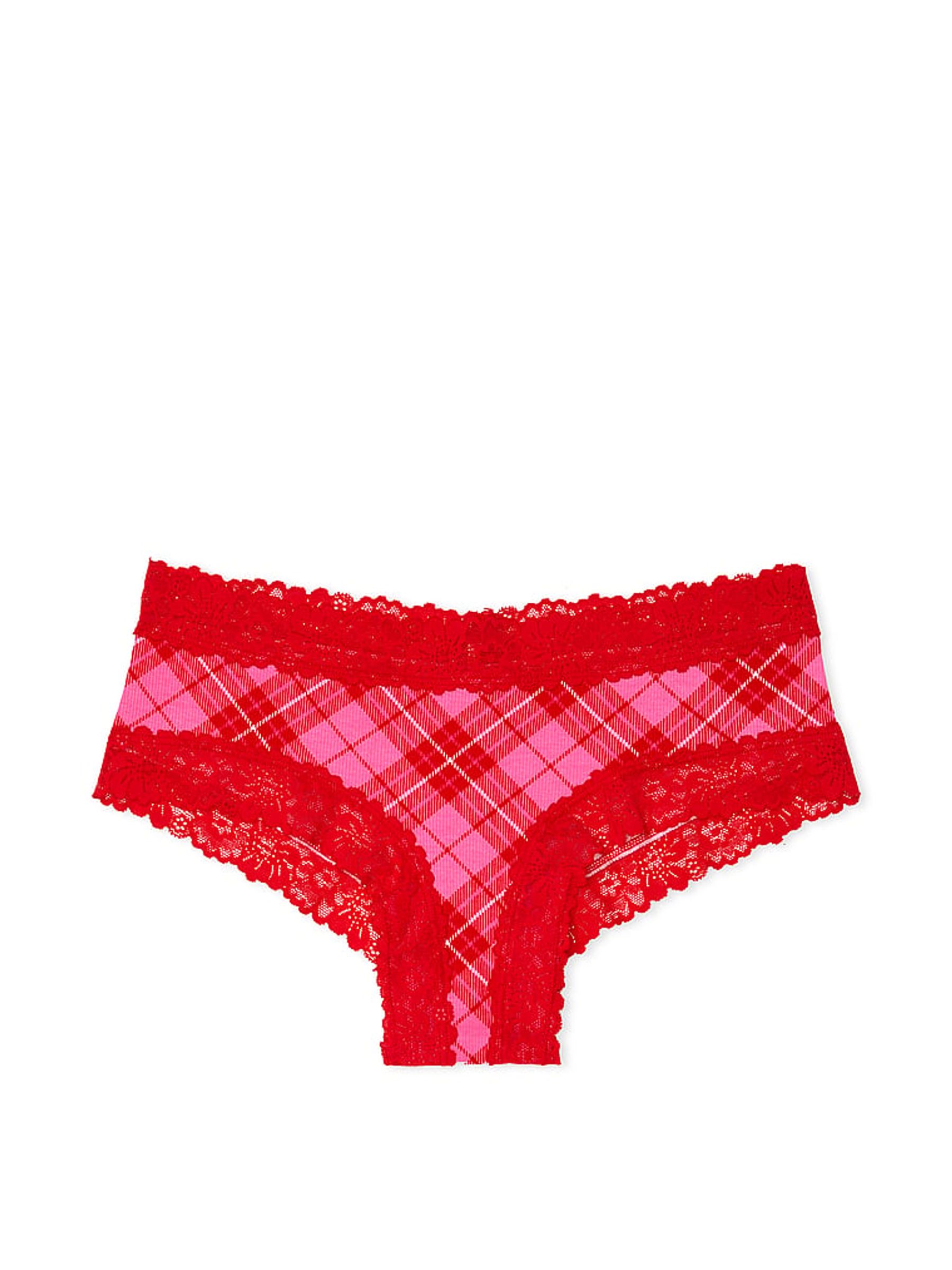 Pink Rose Plaid Lace Trim Rib Cheeky Knickers - Image 3 of 3