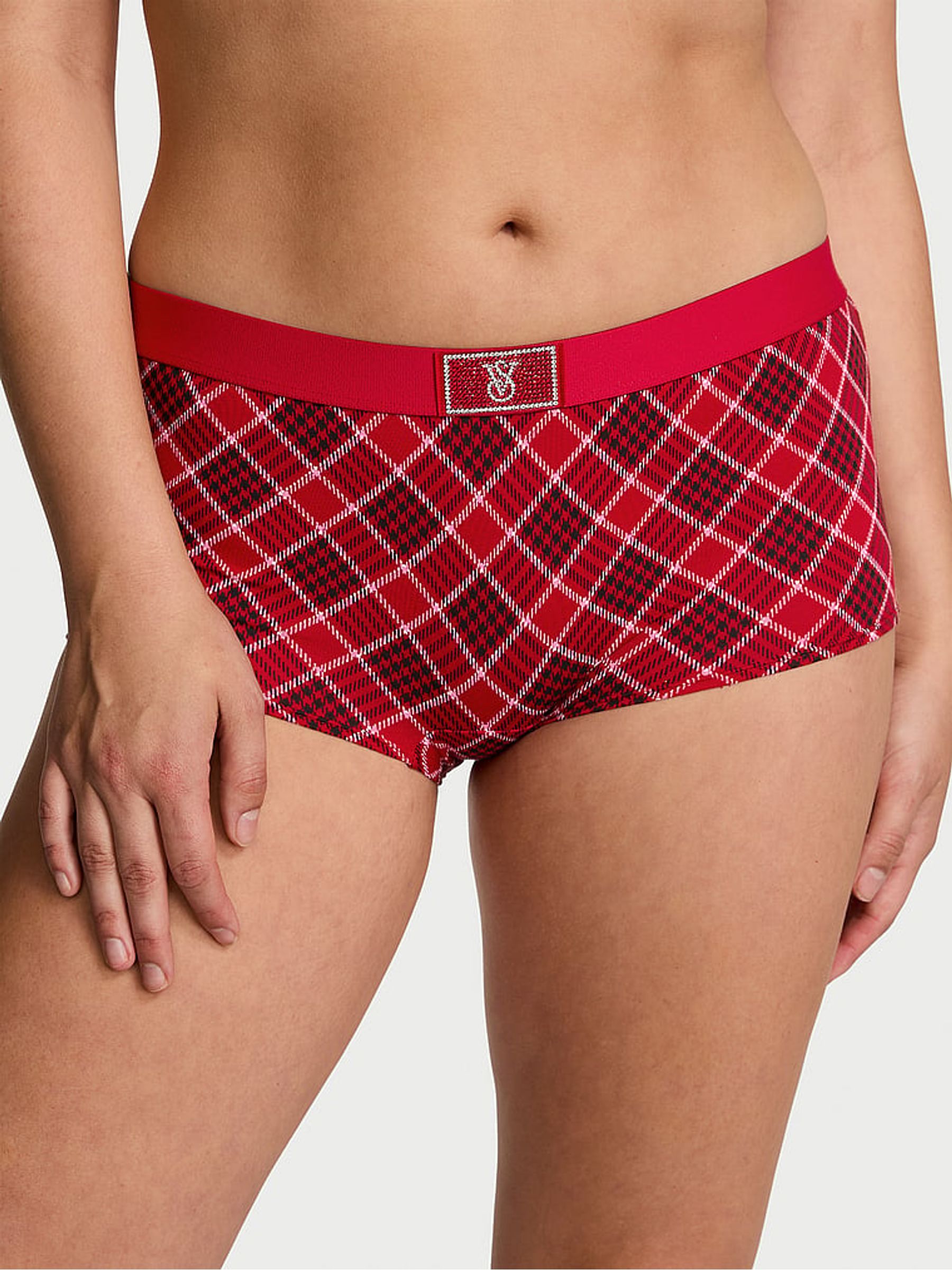 Red Plaid Short Logo Shine Patch Knickers - Image 1 of 3