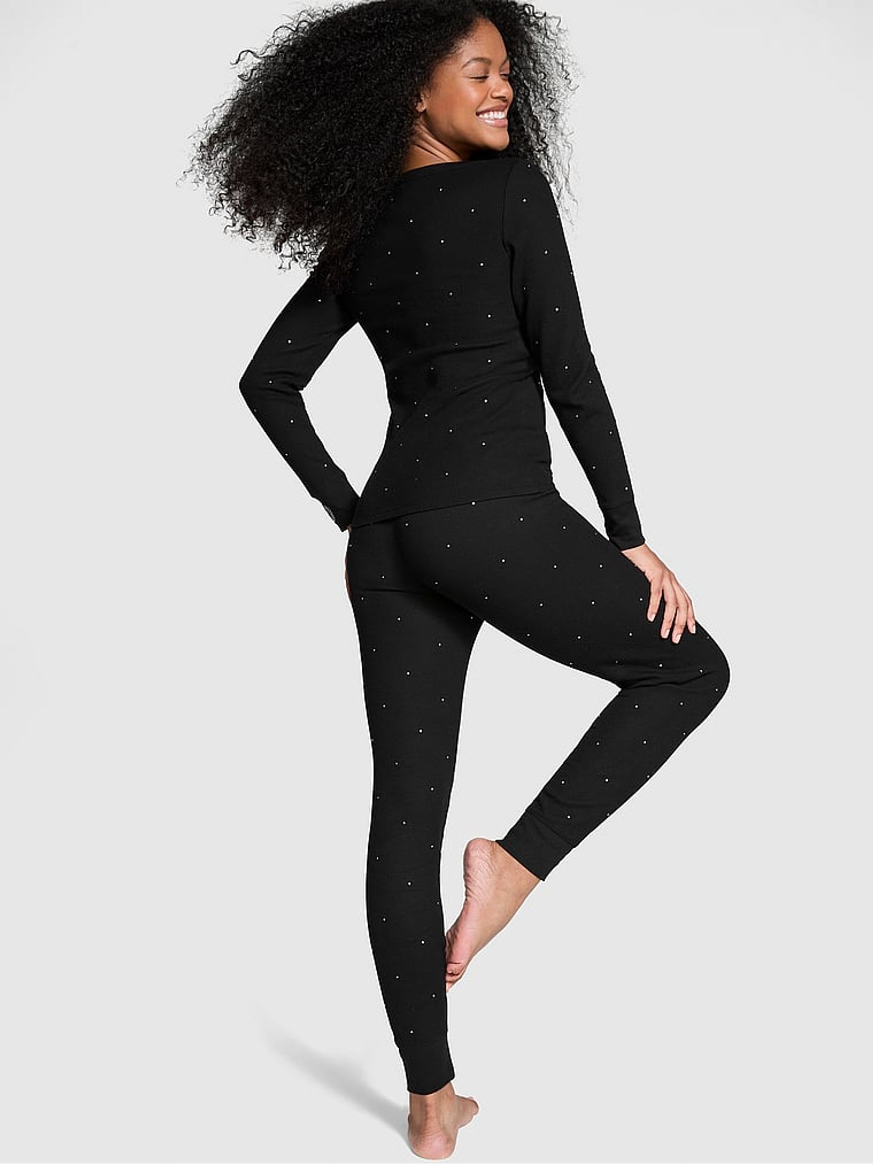 Black Diamante Thermal Long Pyjama Set - Image 2 of 3