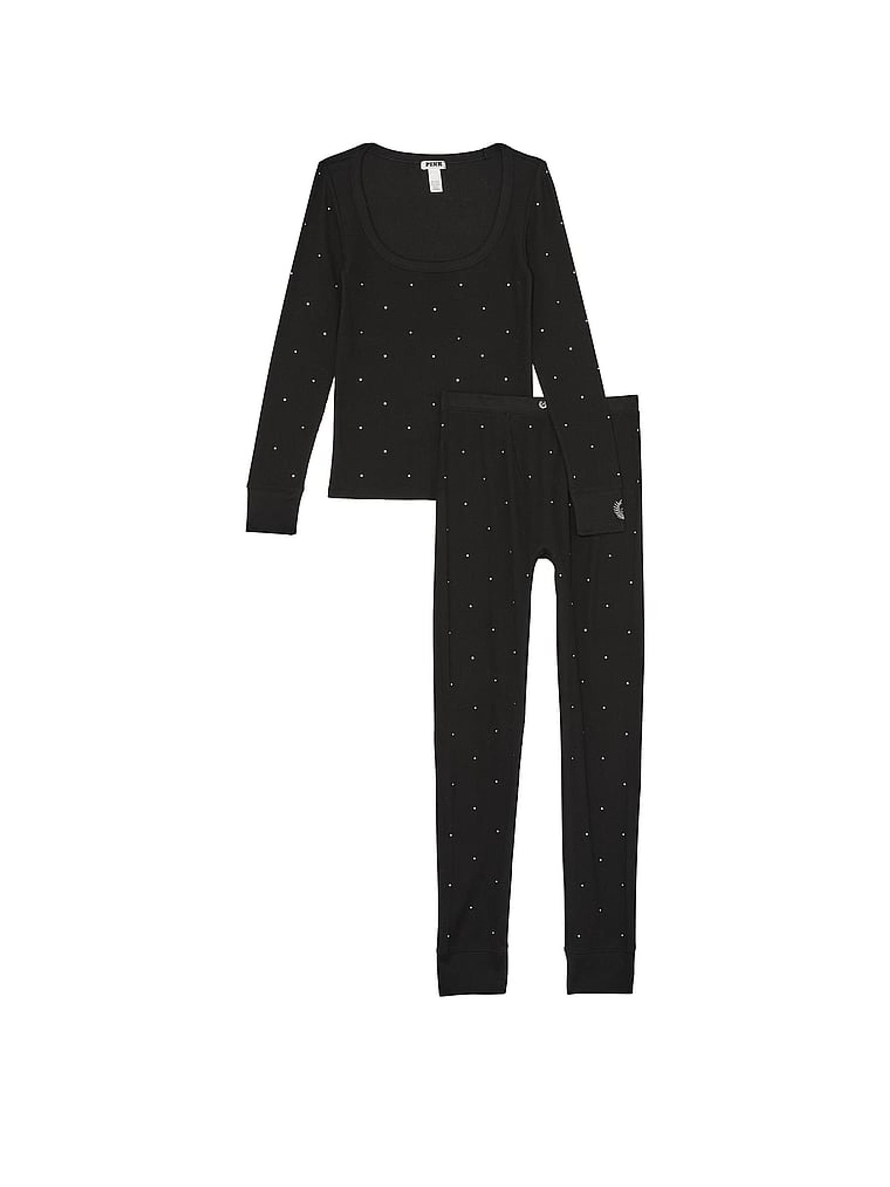 Black Diamante Thermal Long Pyjama Set - Image 3 of 3