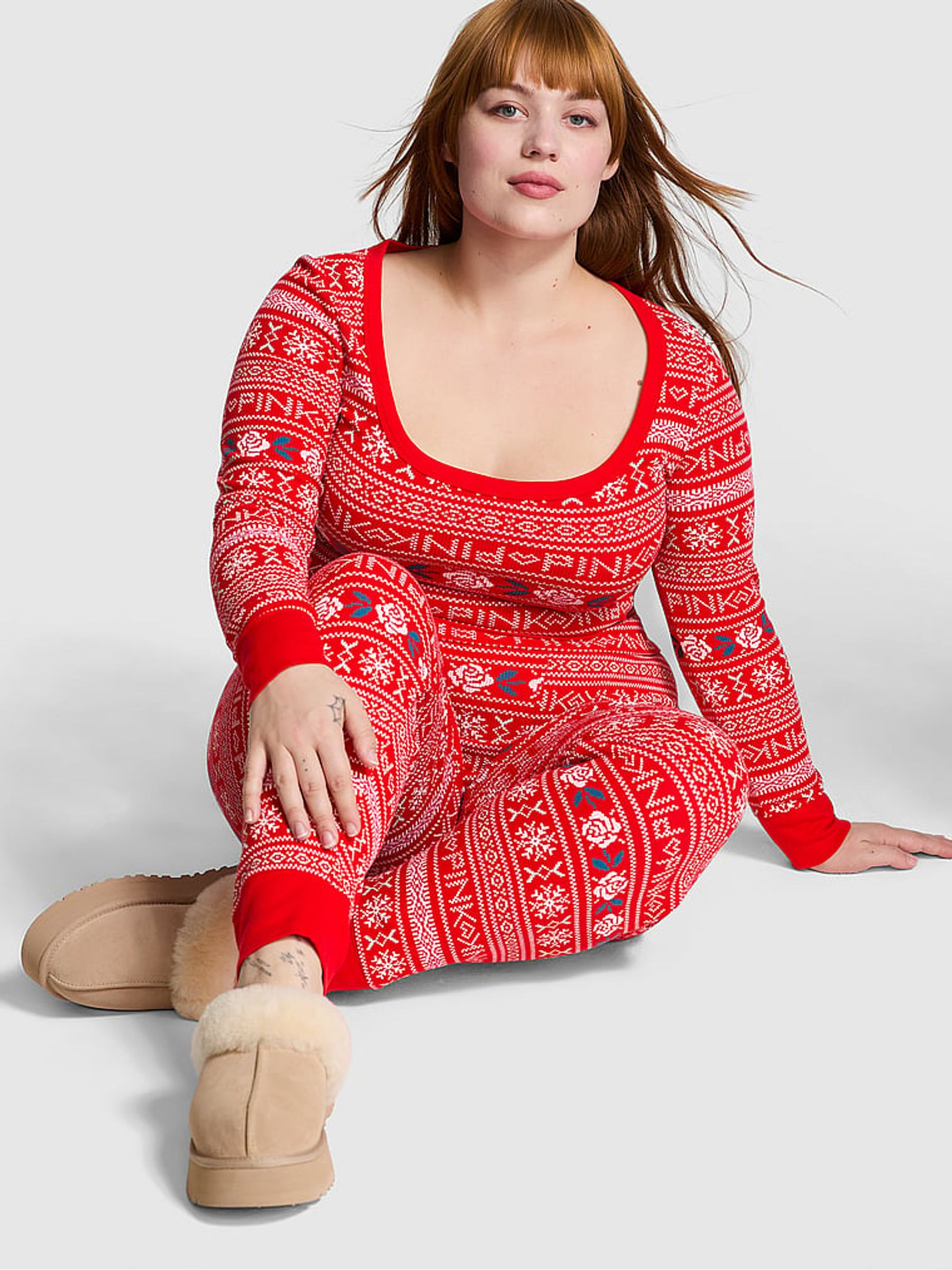 Vermillion Red Thermal Long Pyjama Set - Image 1 of 3