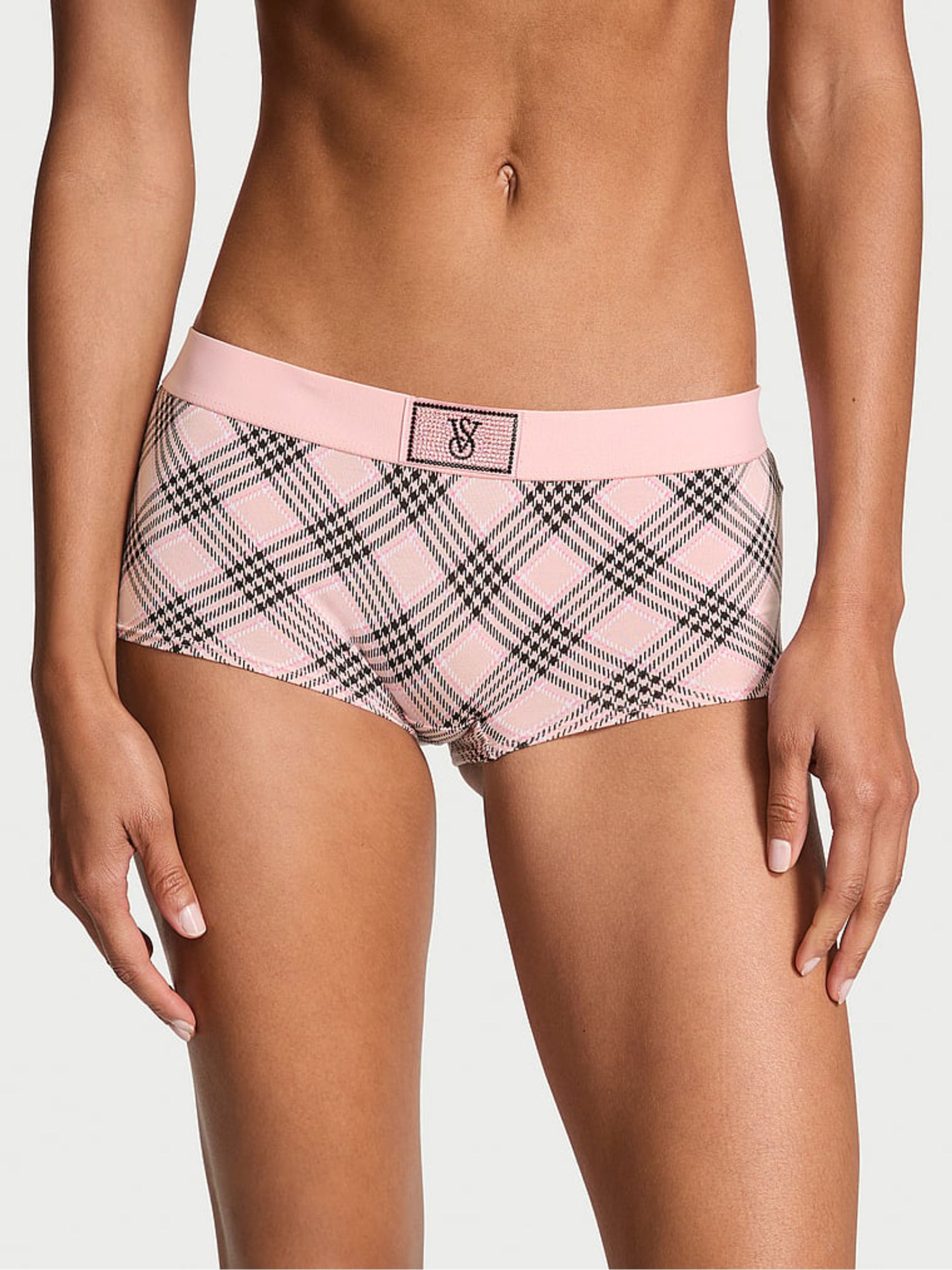 Pink Plaid Short Logo Shine Patch Knickers - Image 1 of 3