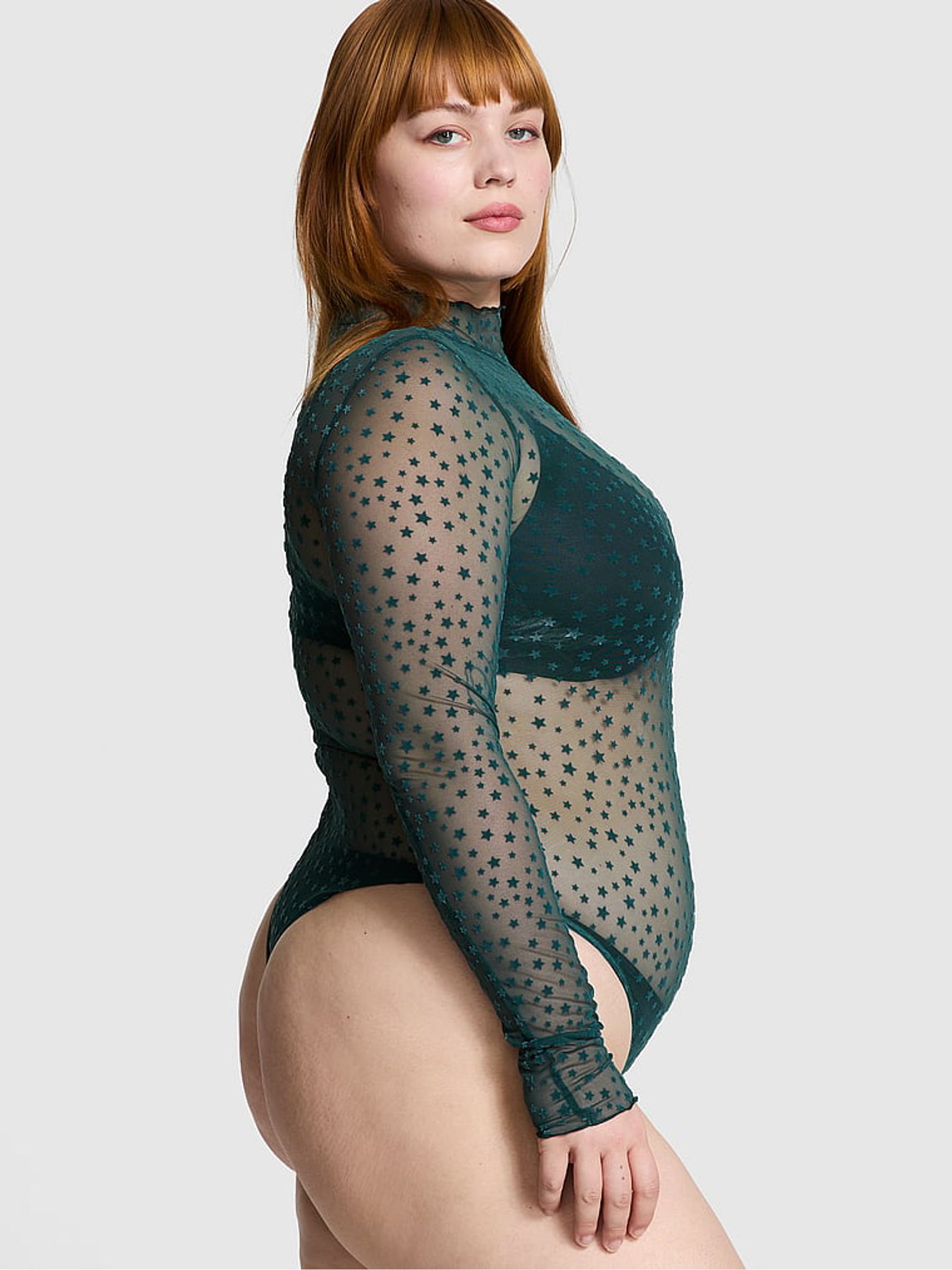 Deep Forest Green Star Chaser Lace Mock Neck Bodysuit - Image 2 of 3