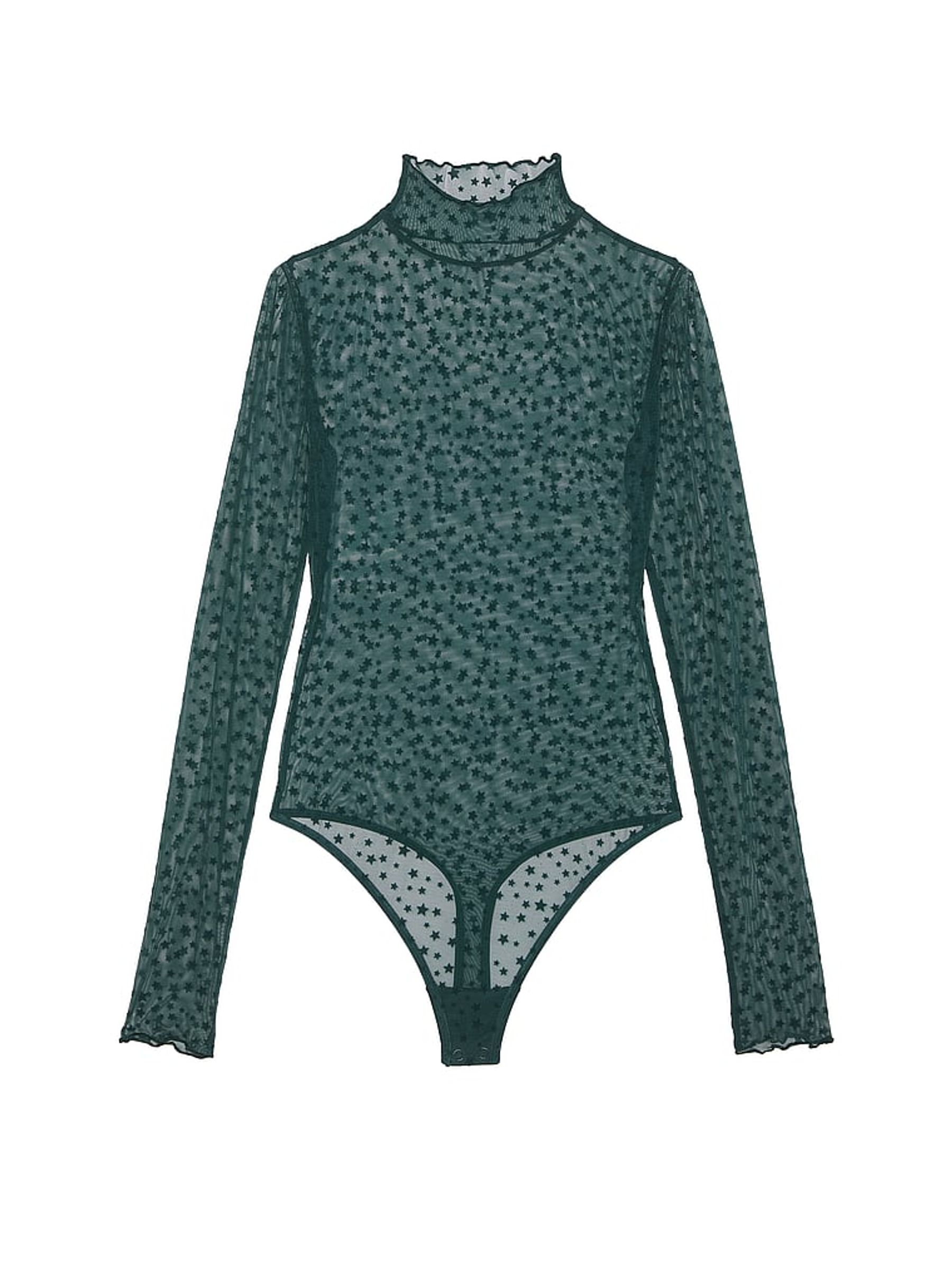 Deep Forest Green Star Chaser Lace Mock Neck Bodysuit - Image 3 of 3