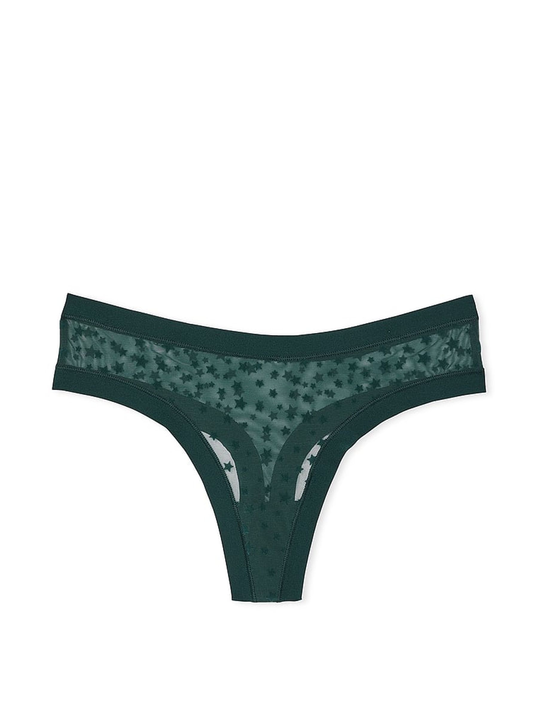 Deep Forest Green Thong No Show Star Mesh Knickers - Image 3 of 3