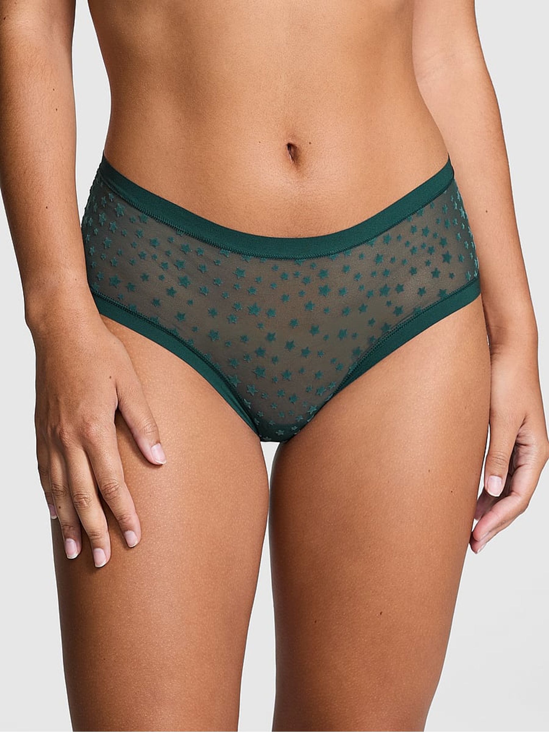 Deep Forest Green Cheeky No Show Star Mesh Knickers - Image 1 of 3