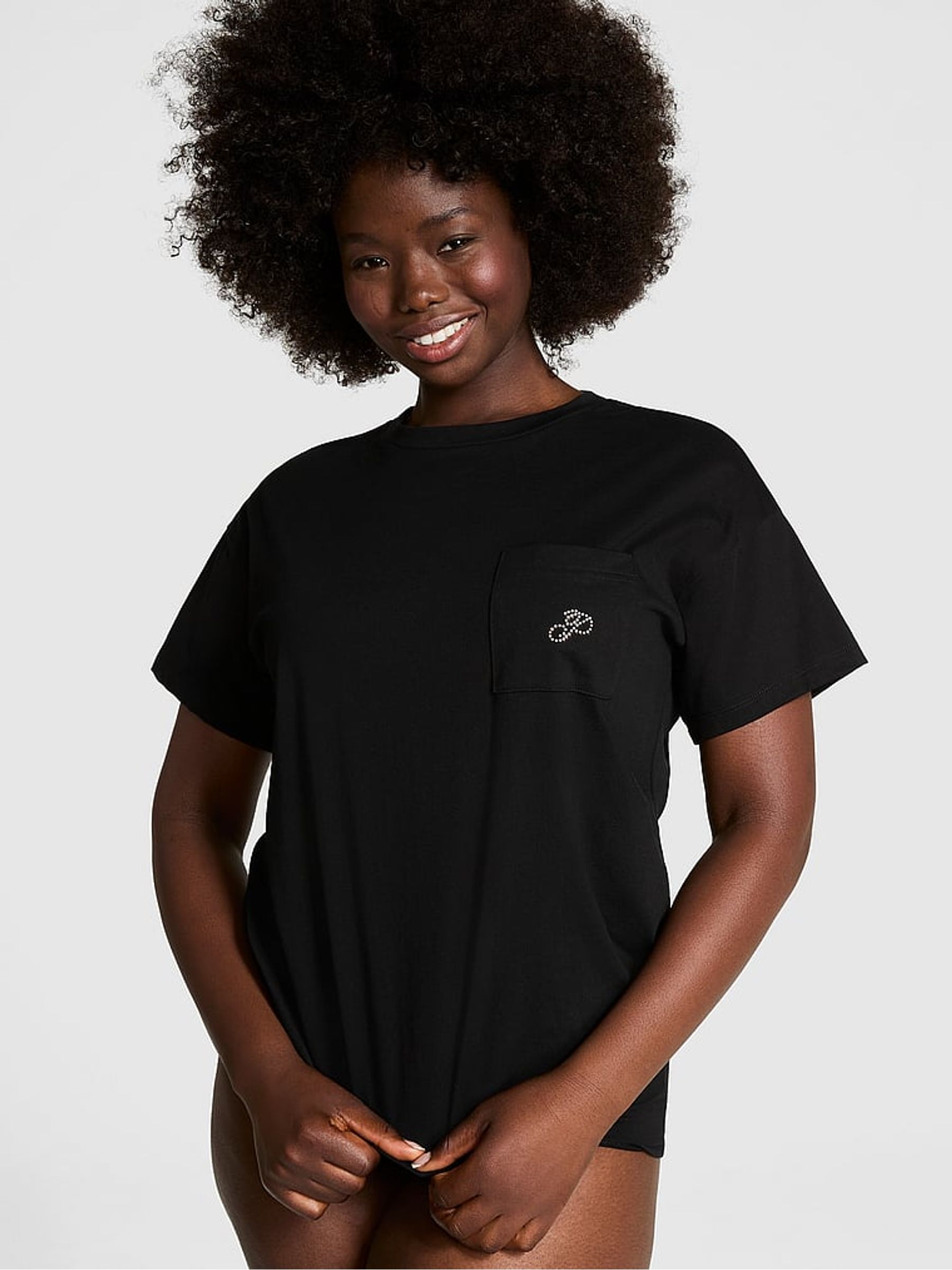 Black Diamante Cotton Pyjama T-Shirt - Image 1 of 3