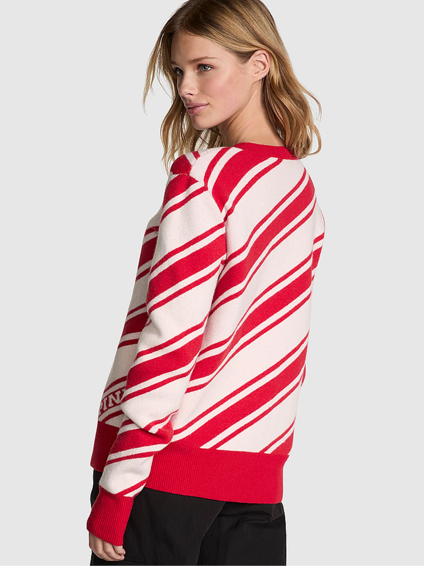 White Shell Candy Cane Stripe Christmas Crewneck Jumper - Image 2 of 4