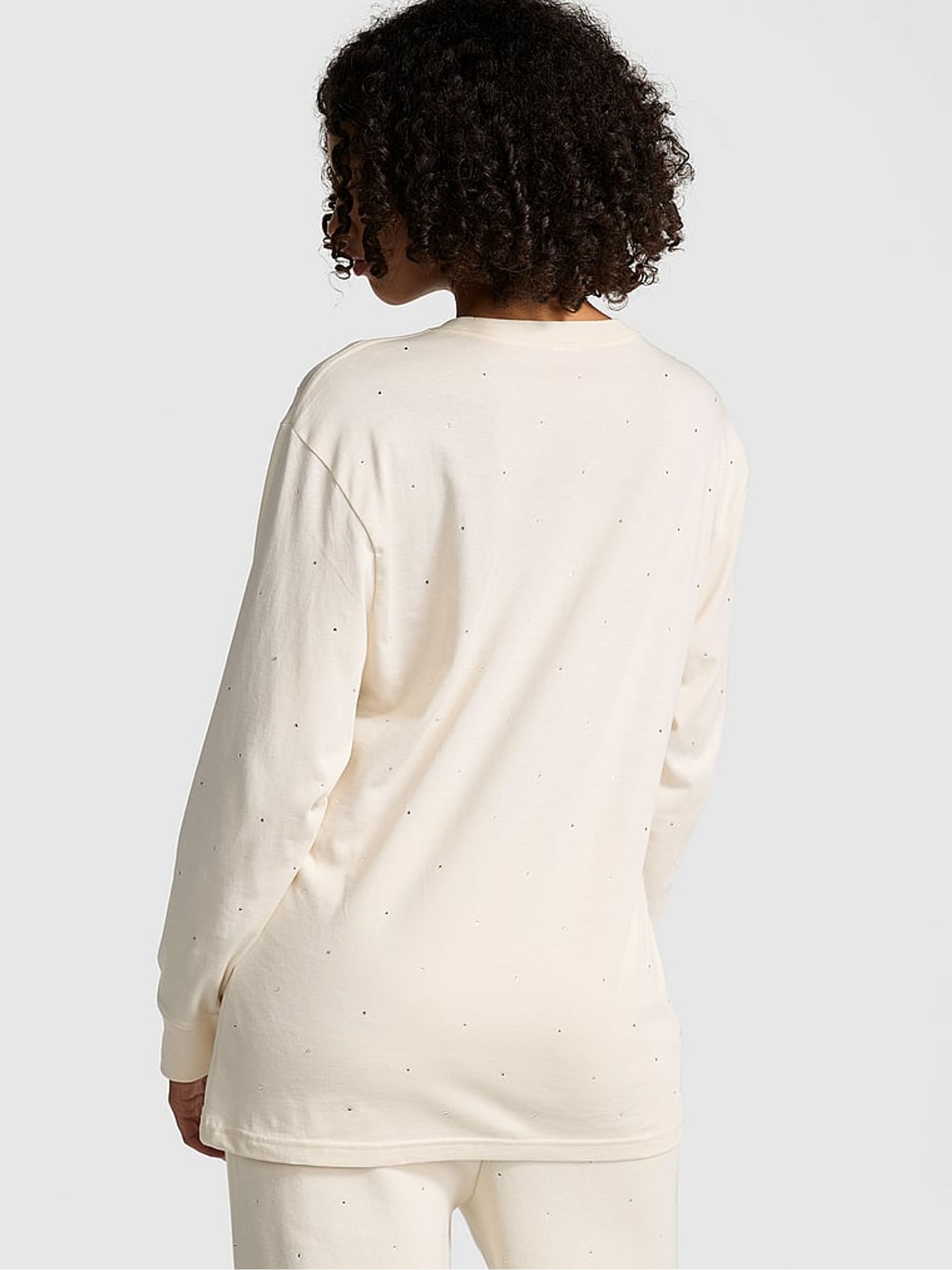 White Shell Long Sleeve Diamante Oversized T-Shirt - Image 2 of 3