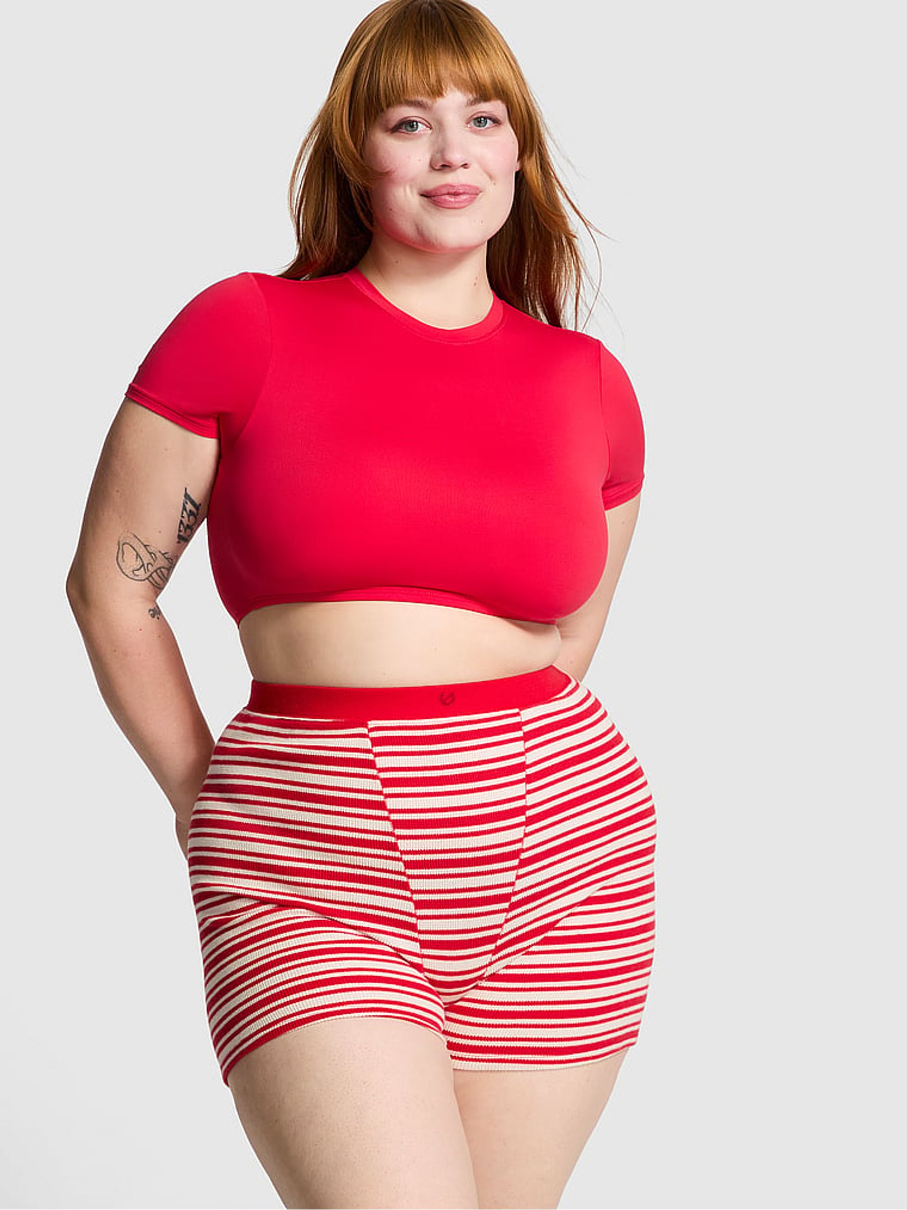 Vermillion Red Stripes Thermal Boxer Pyjama Shorts - Image 1 of 3