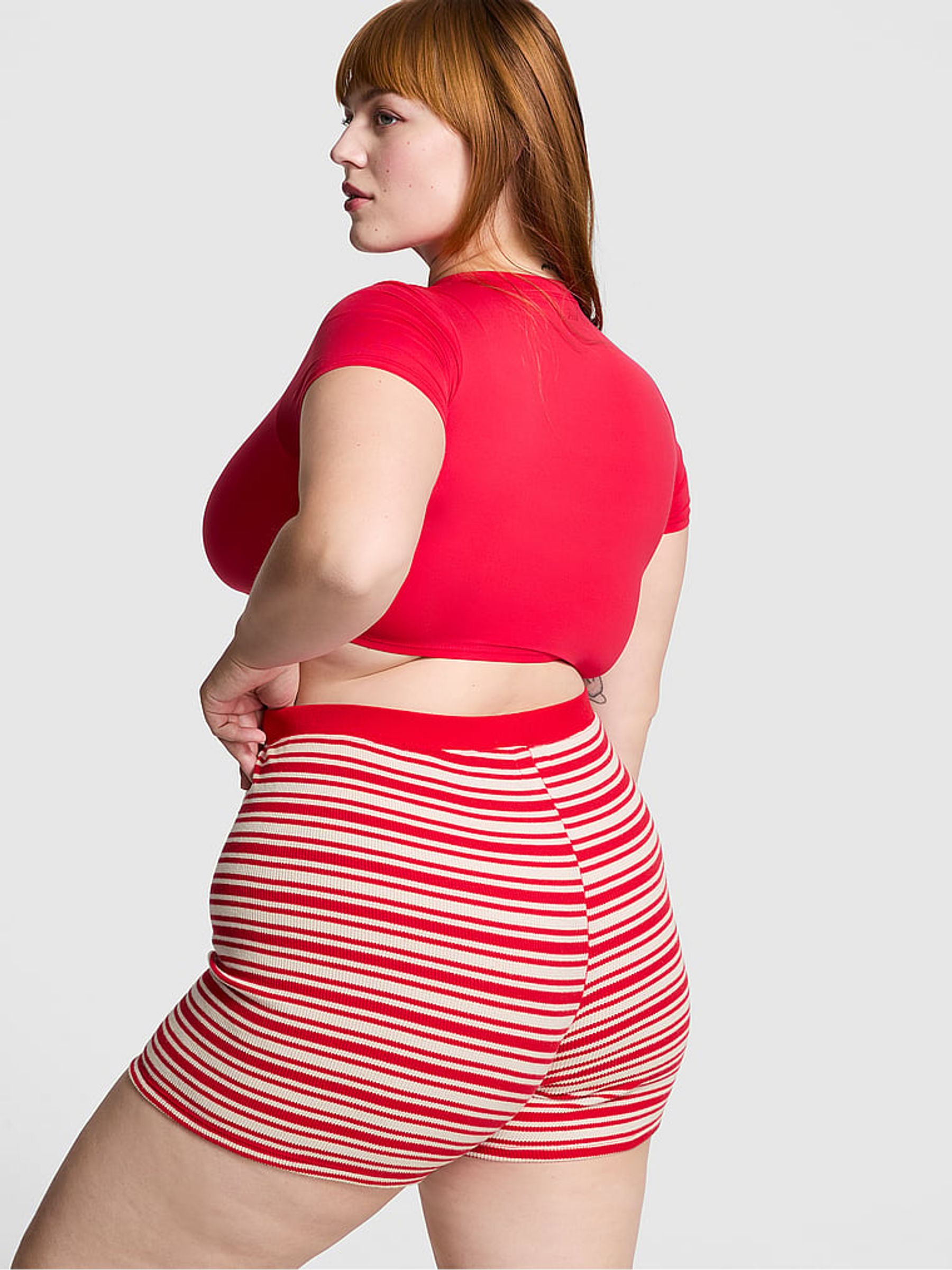 Vermillion Red Stripes Thermal Boxer Pyjama Shorts - Image 2 of 3