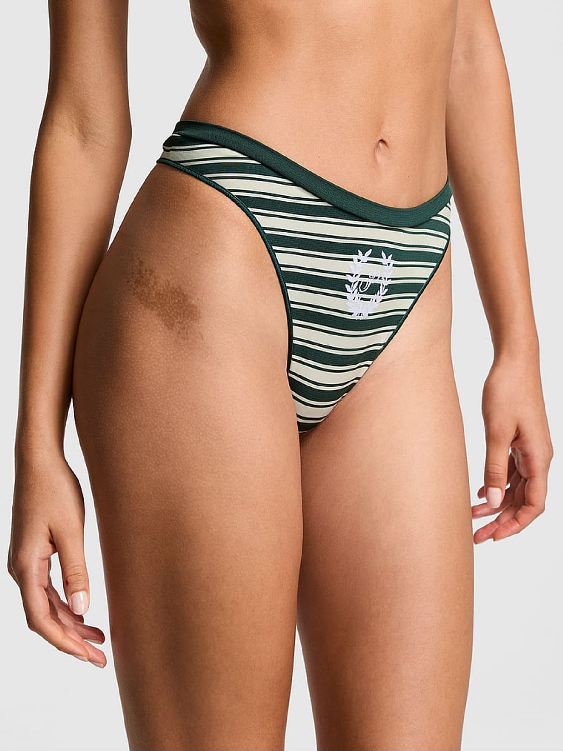 Deep Forest Green Stripe Thong Seamless Knickers - Image 1 of 1 Deep Forest Green Stripe Thong Seamless Knickers - Image 1 of 1