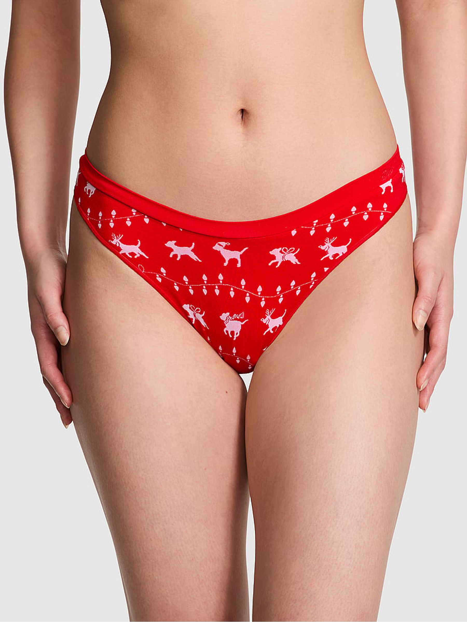 Vermillion Red Fair Isle Thong Seamless Knickers - Image 1 of 3