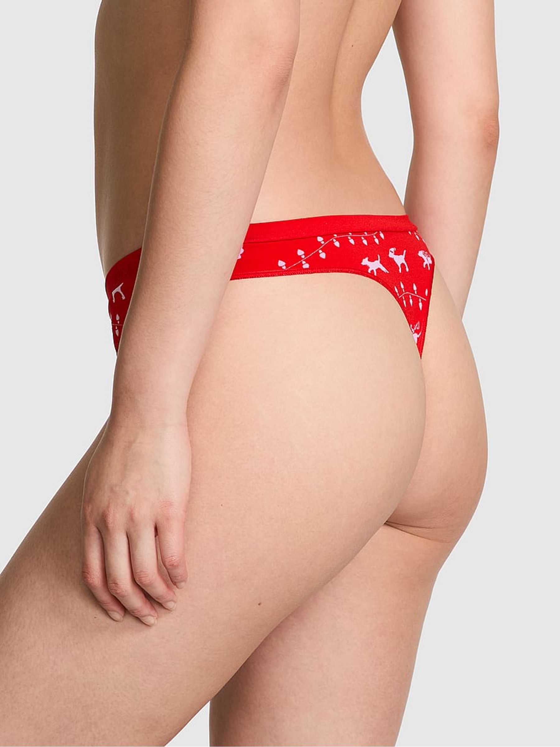 Vermillion Red Fair Isle Thong Seamless Knickers - Image 2 of 3