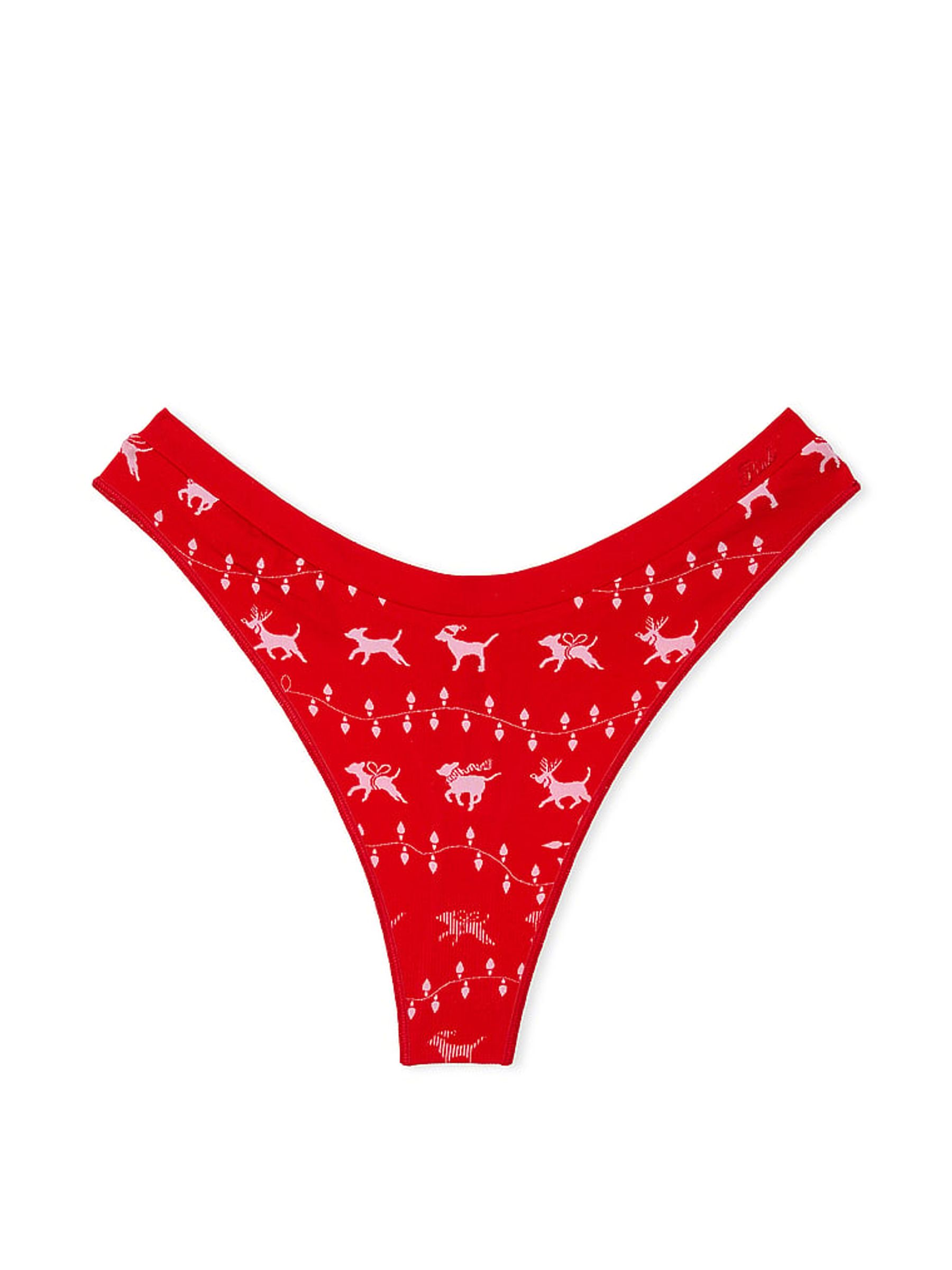 Vermillion Red Fair Isle Thong Seamless Knickers - Image 3 of 3