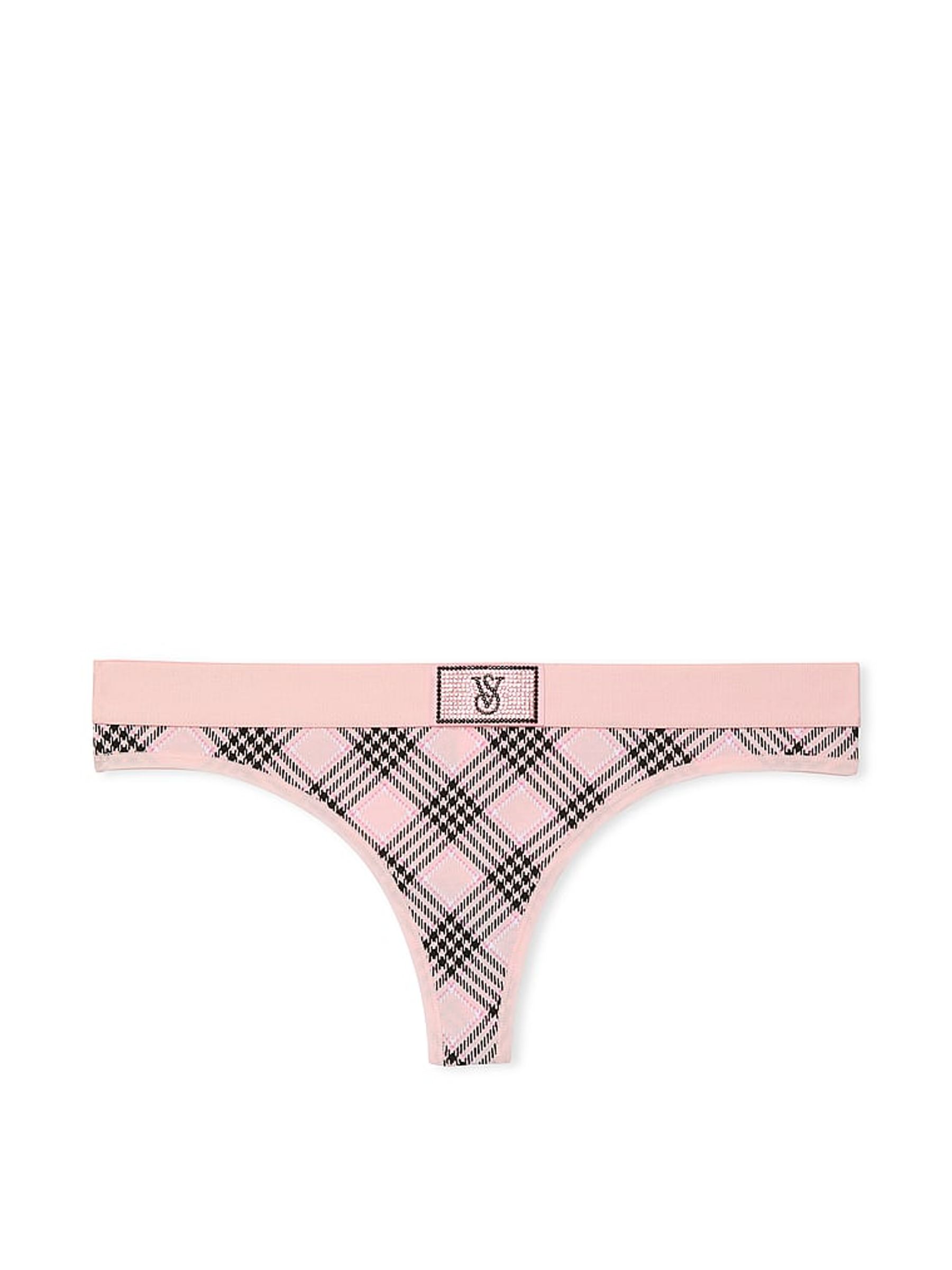 Pink Plaid Thong Logo Shine Patch Knickers - Image 3 of 3