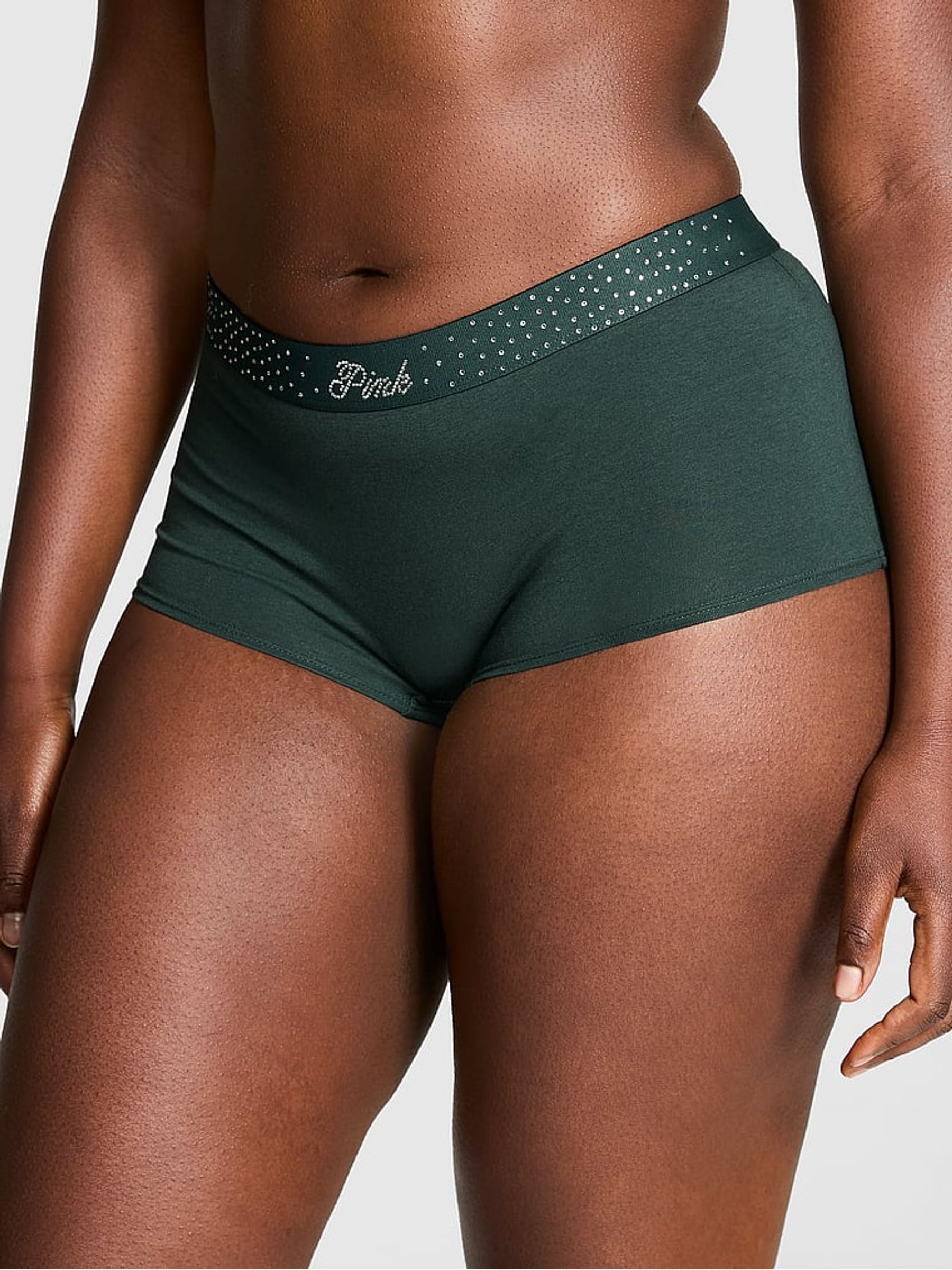 Deep Forest Green Diamante Short Cotton Logo Knickers - Image 1 of 3