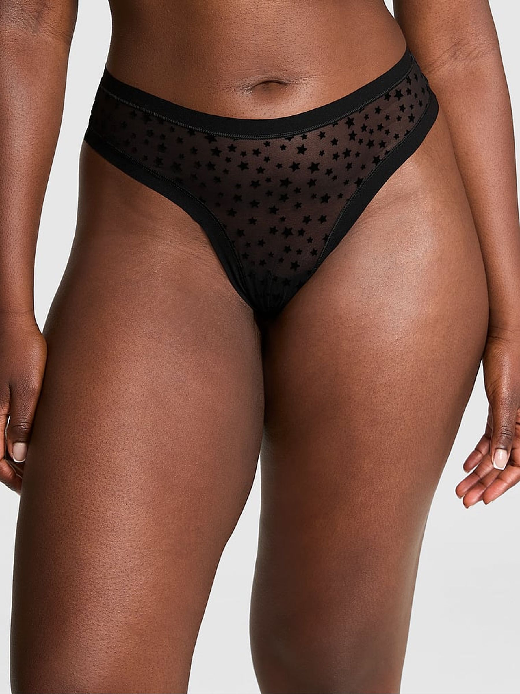 Black Thong No Show Star Mesh Knickers - Image 1 of 3